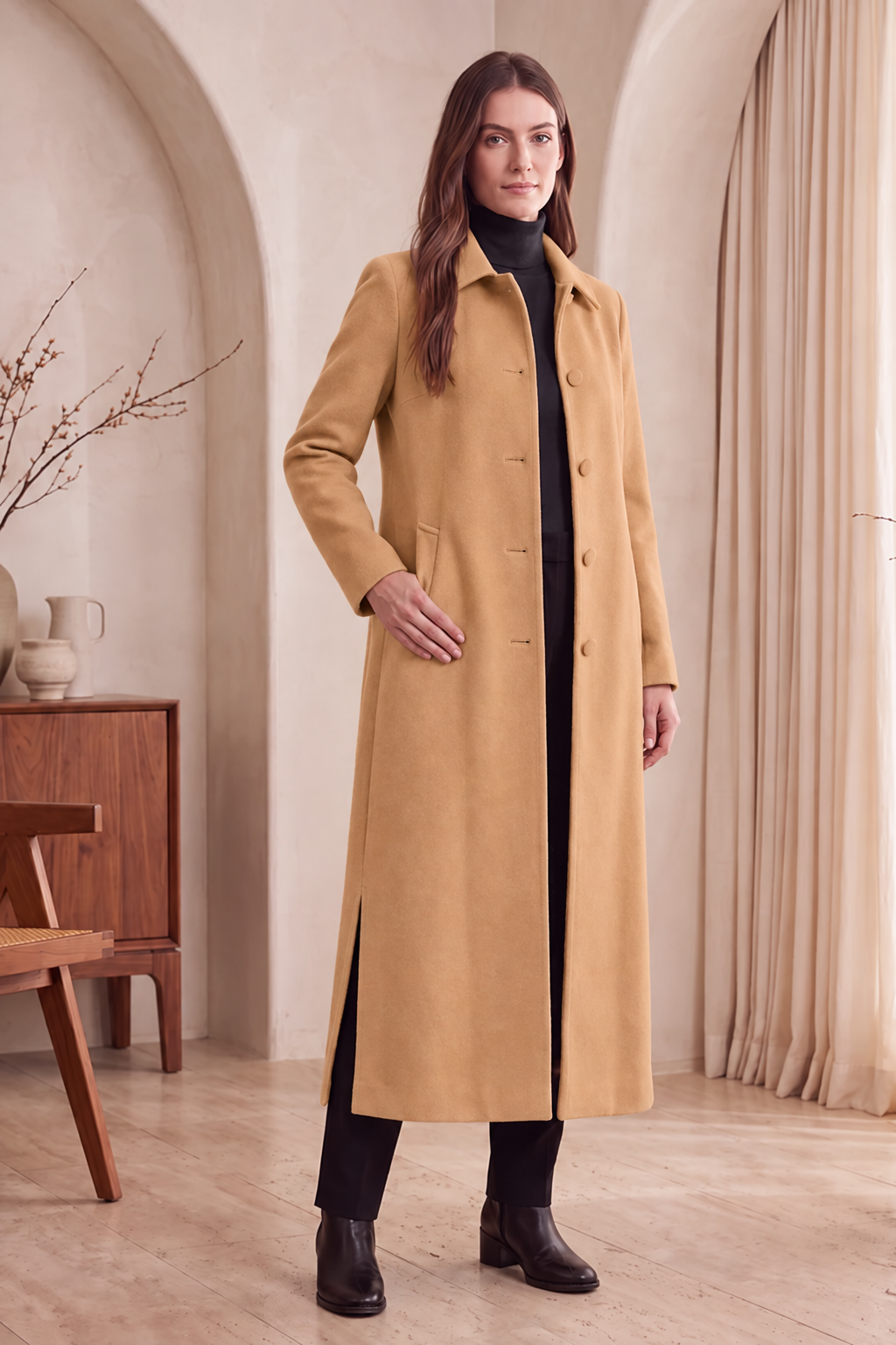 Women's Full Length Overcoat in Pure Cashmere