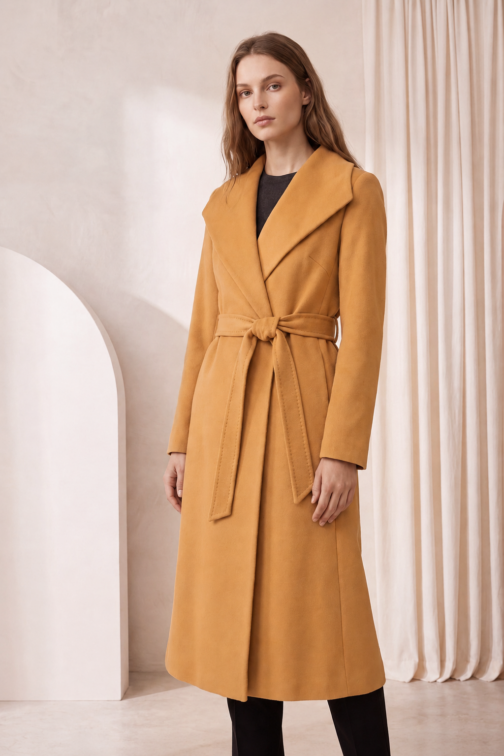 Full Length Belted Coat in Pure Cashmere