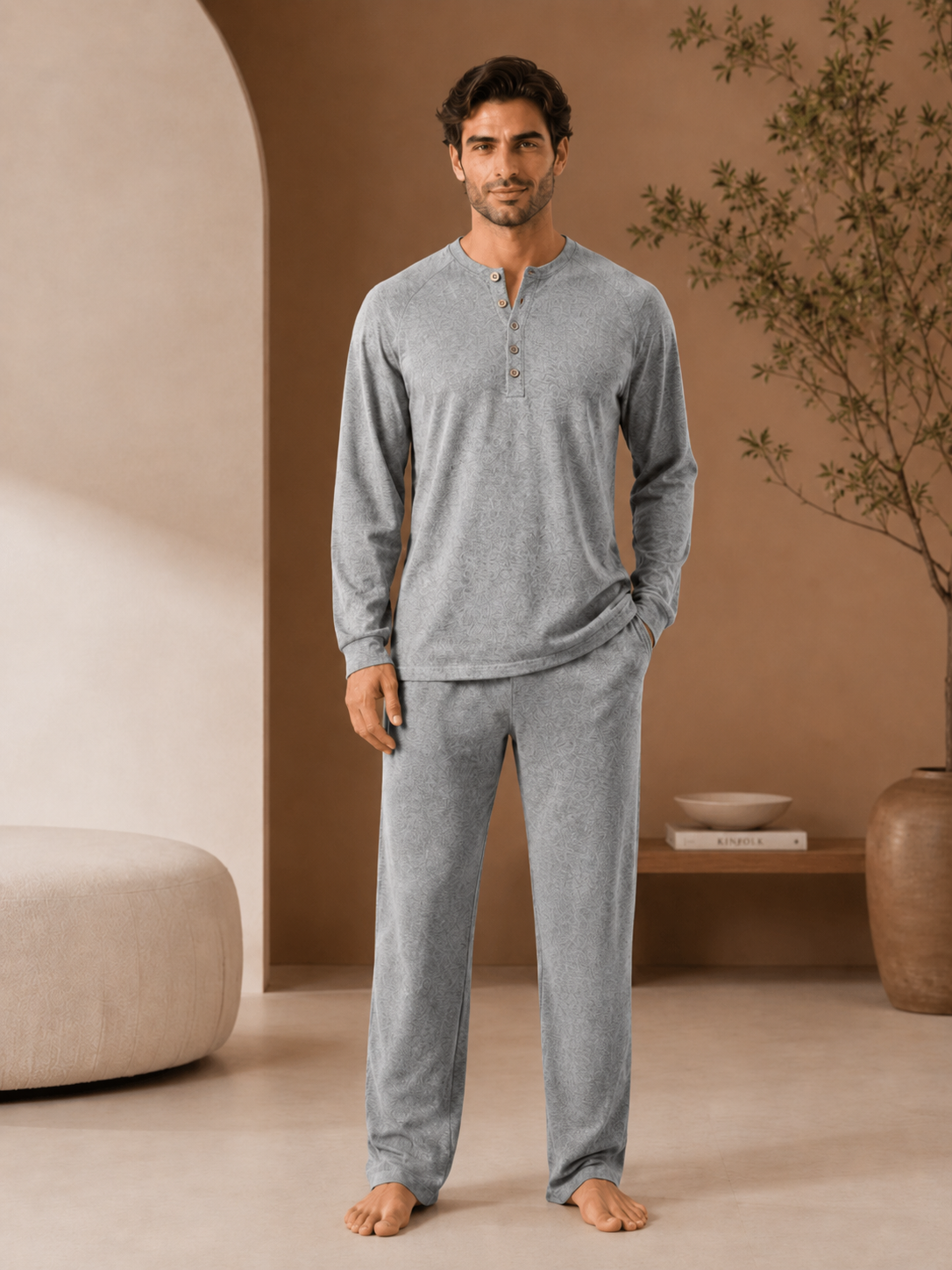 Unisex Trouser & Sweater Lounge Set in Pure Cashmere - Model Image 10