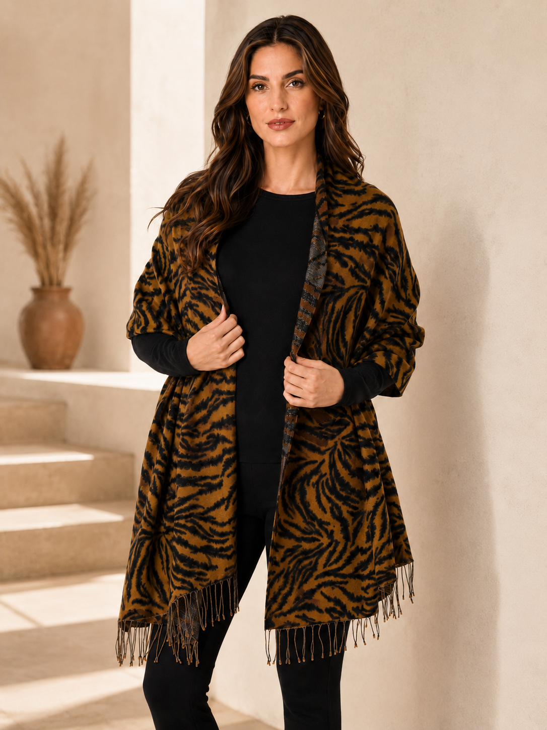 Tiger Print Cashmere Shawl