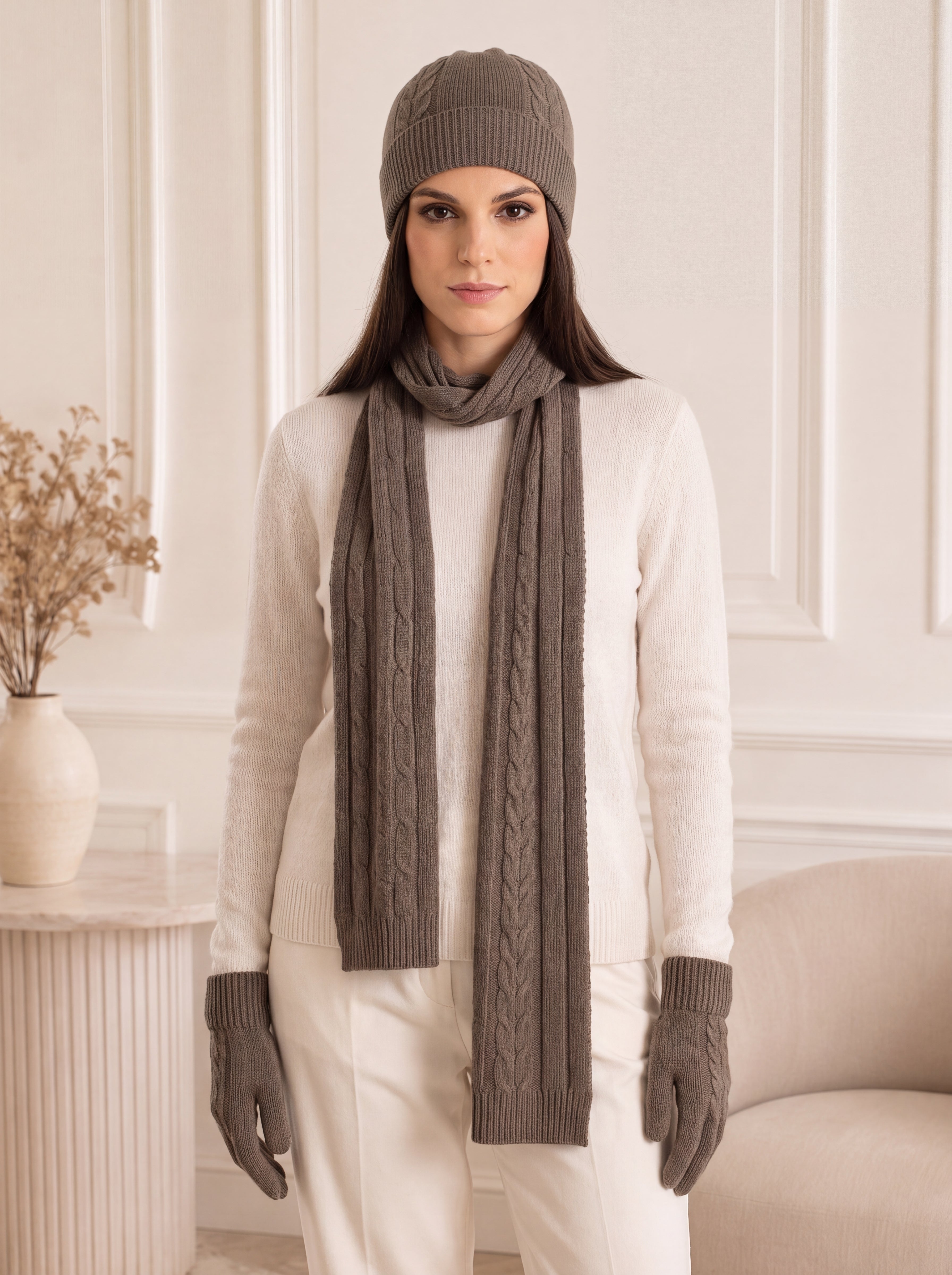 Unisex Pure Cashmere Scarf, Hat and Gloves Set