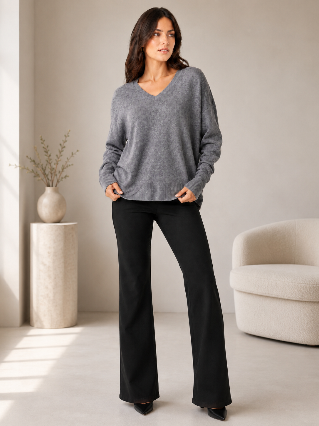 Women's Pure Cashmere V-Neck Boyfriend Sweater