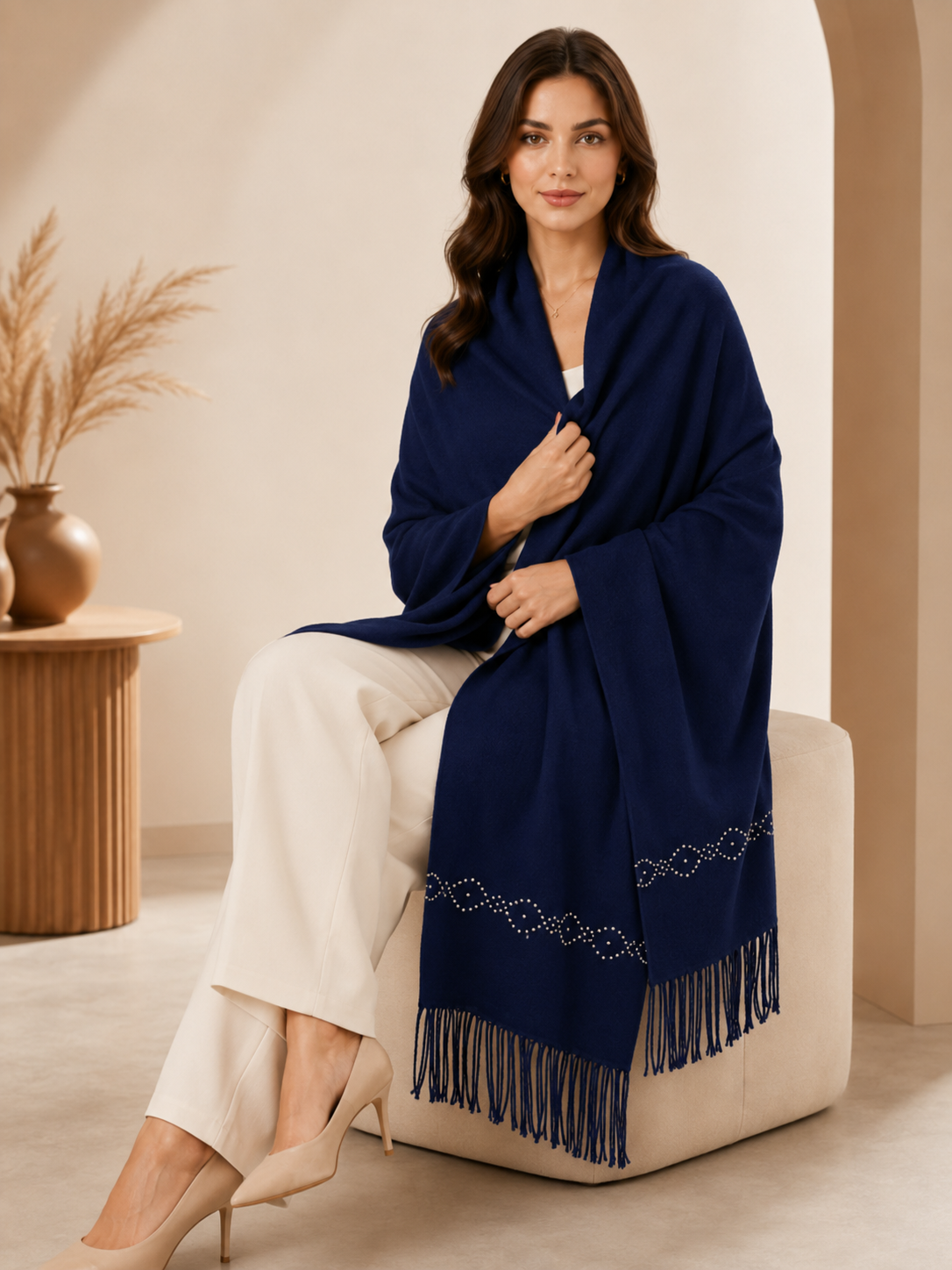 Cashmere Wrap with Swarovski Beadwork in a Diamond Border