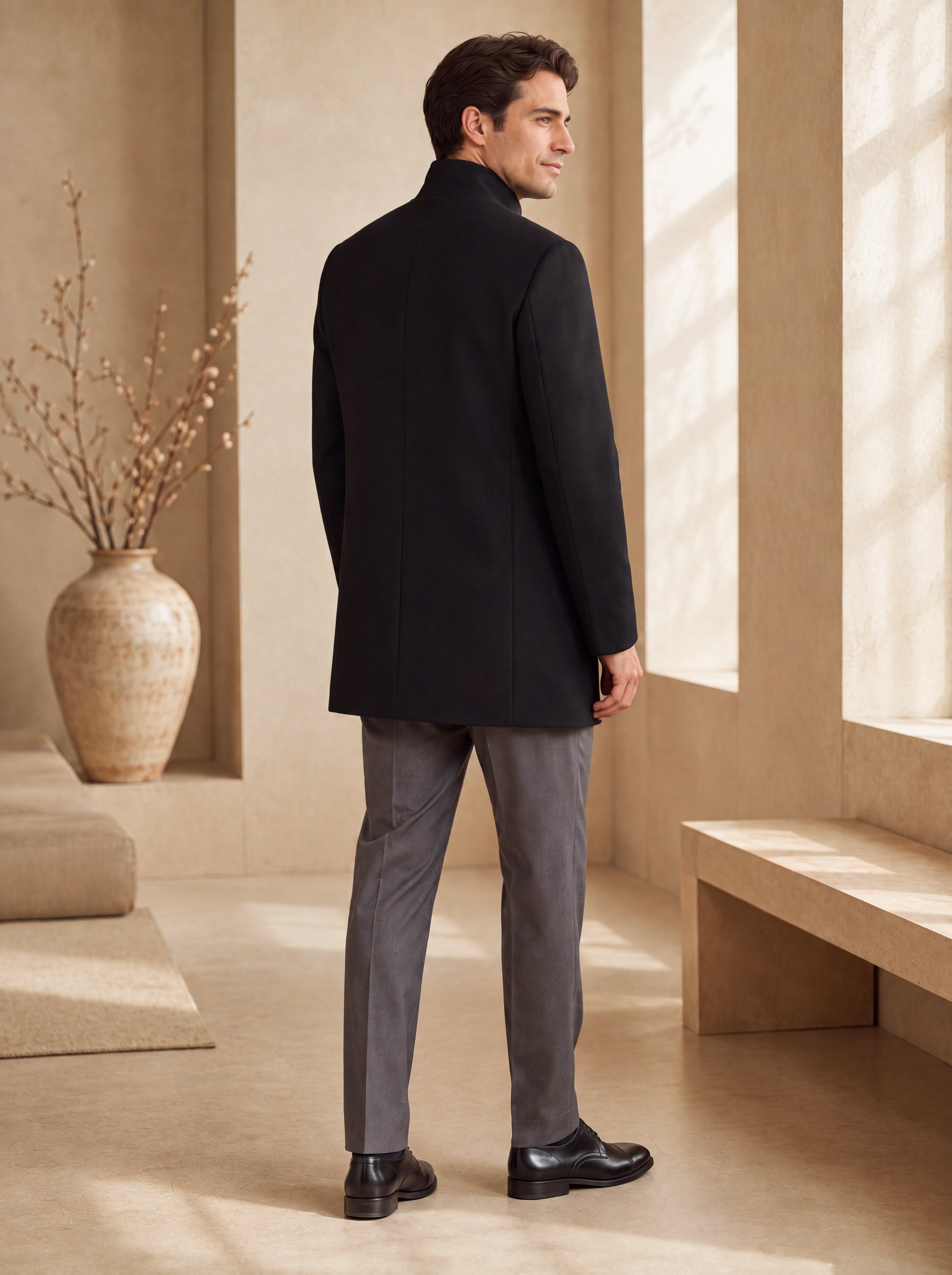 Men's Pure Cashmere Hip Length Car Coat
