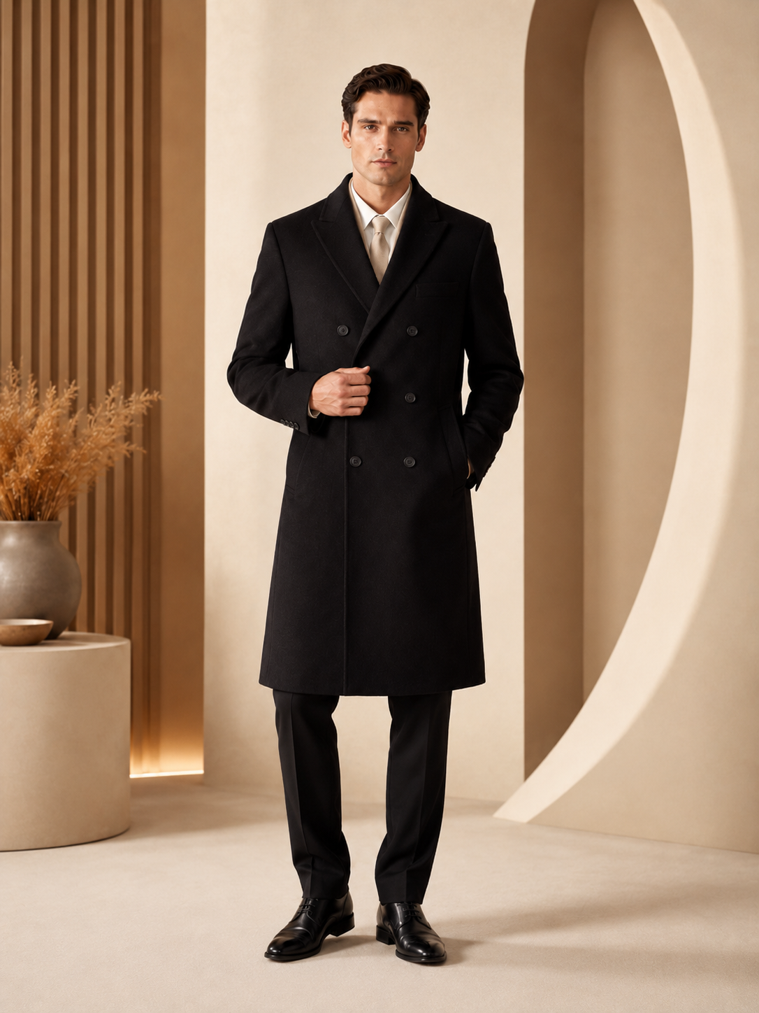 Men's Double Breasted Topcoat in Pure Cashmere