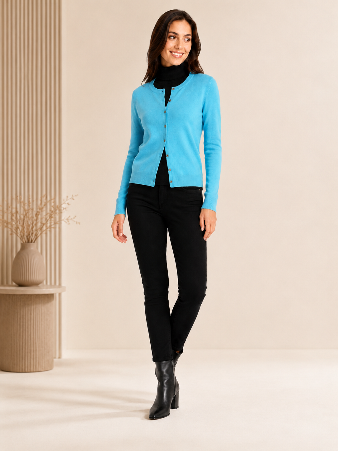 Women's Cashmere Round Neck Cardigan