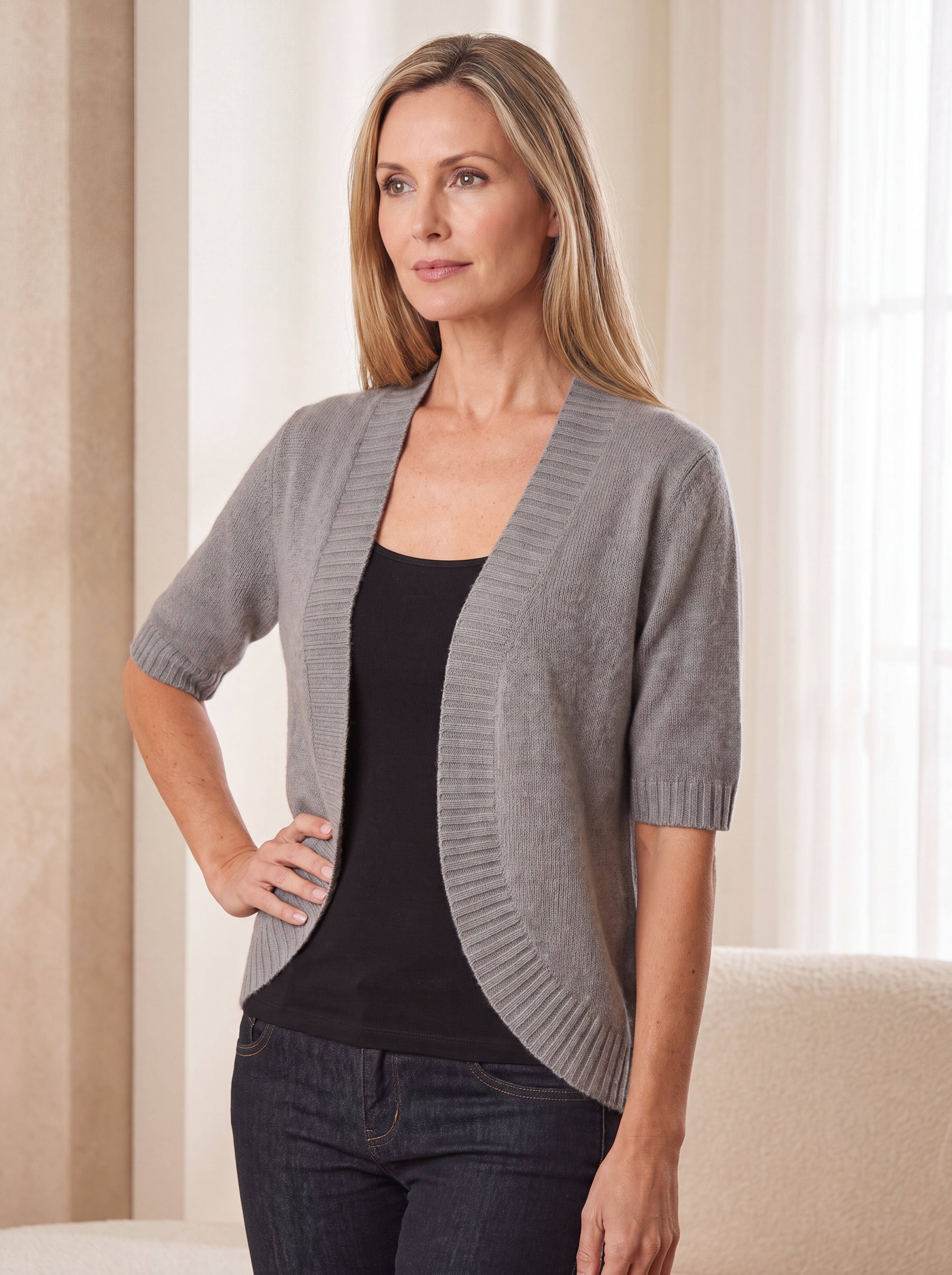 Pure Cashmere Shrug Style Cardigan