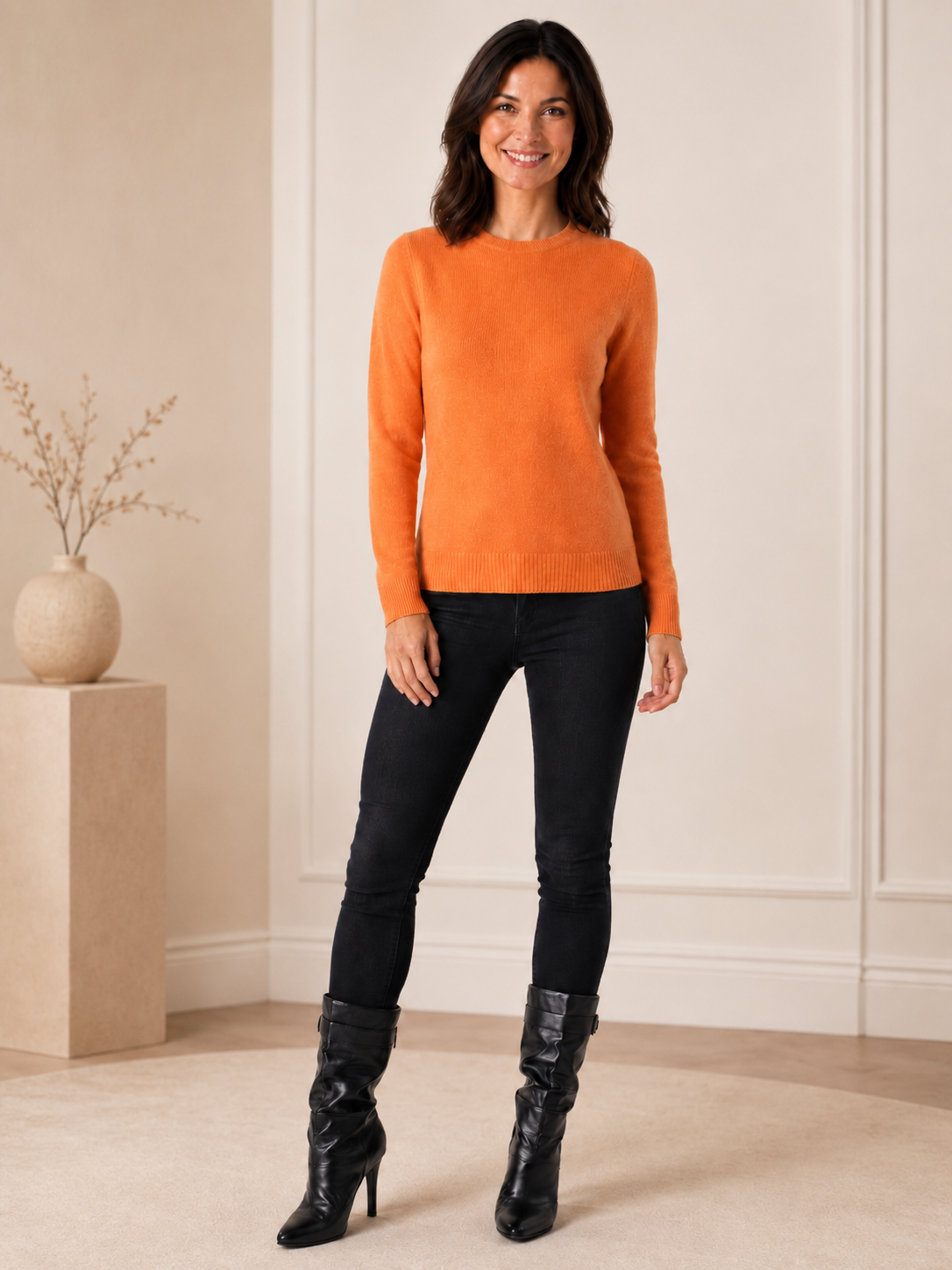 Pure Cashmere Crew Neck Spring Sweater for Women