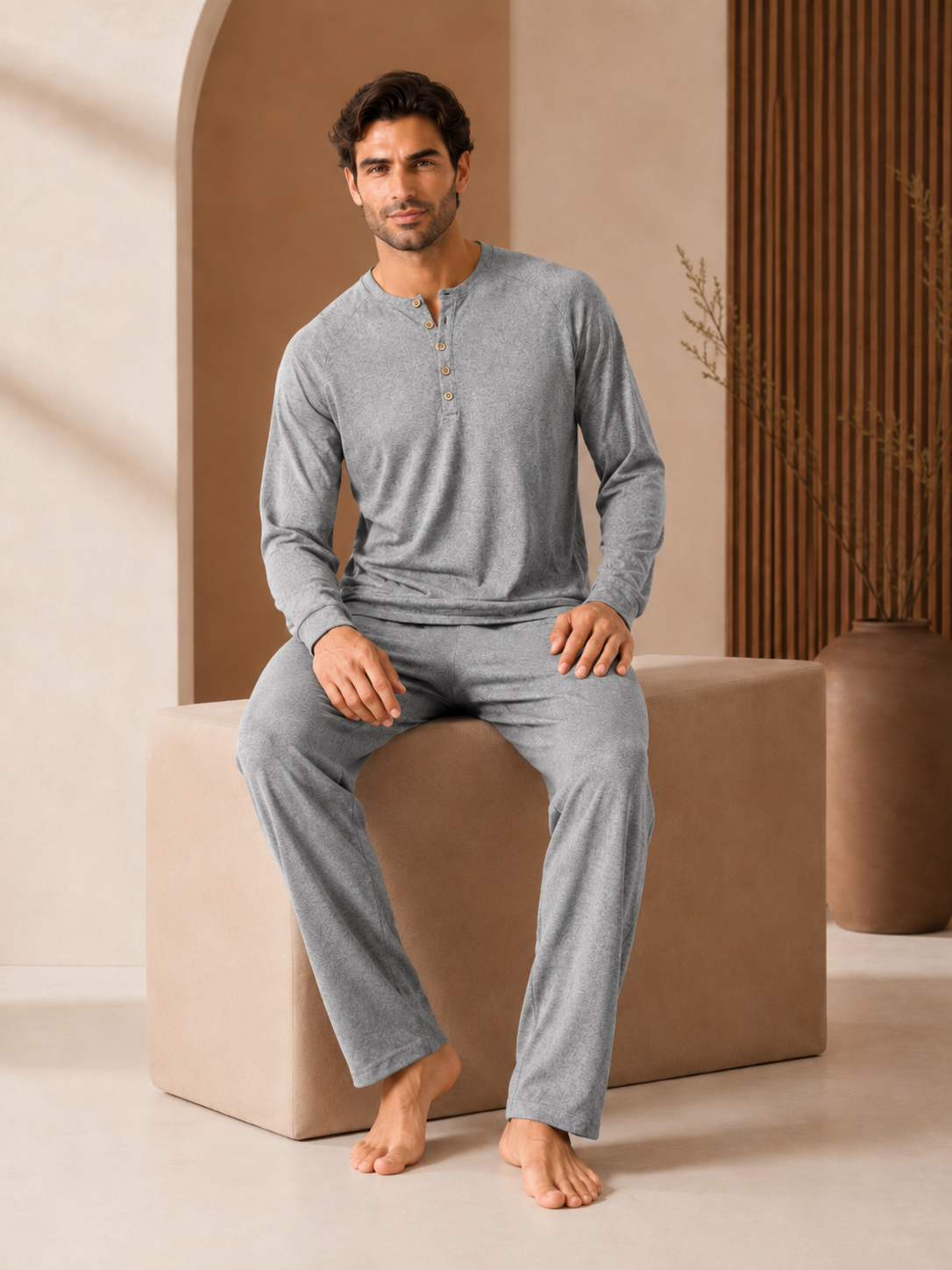 Unisex Trouser & Sweater Lounge Set in Pure Cashmere - Model Image 3