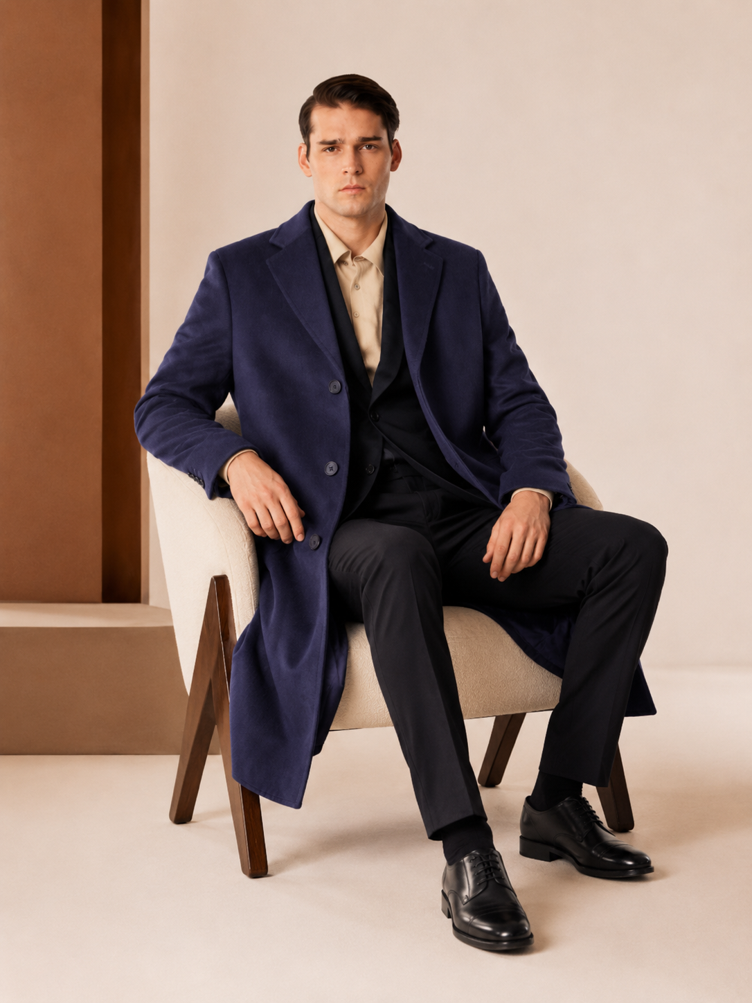 Men's Knee Length Topcoat in Pure Cashmere