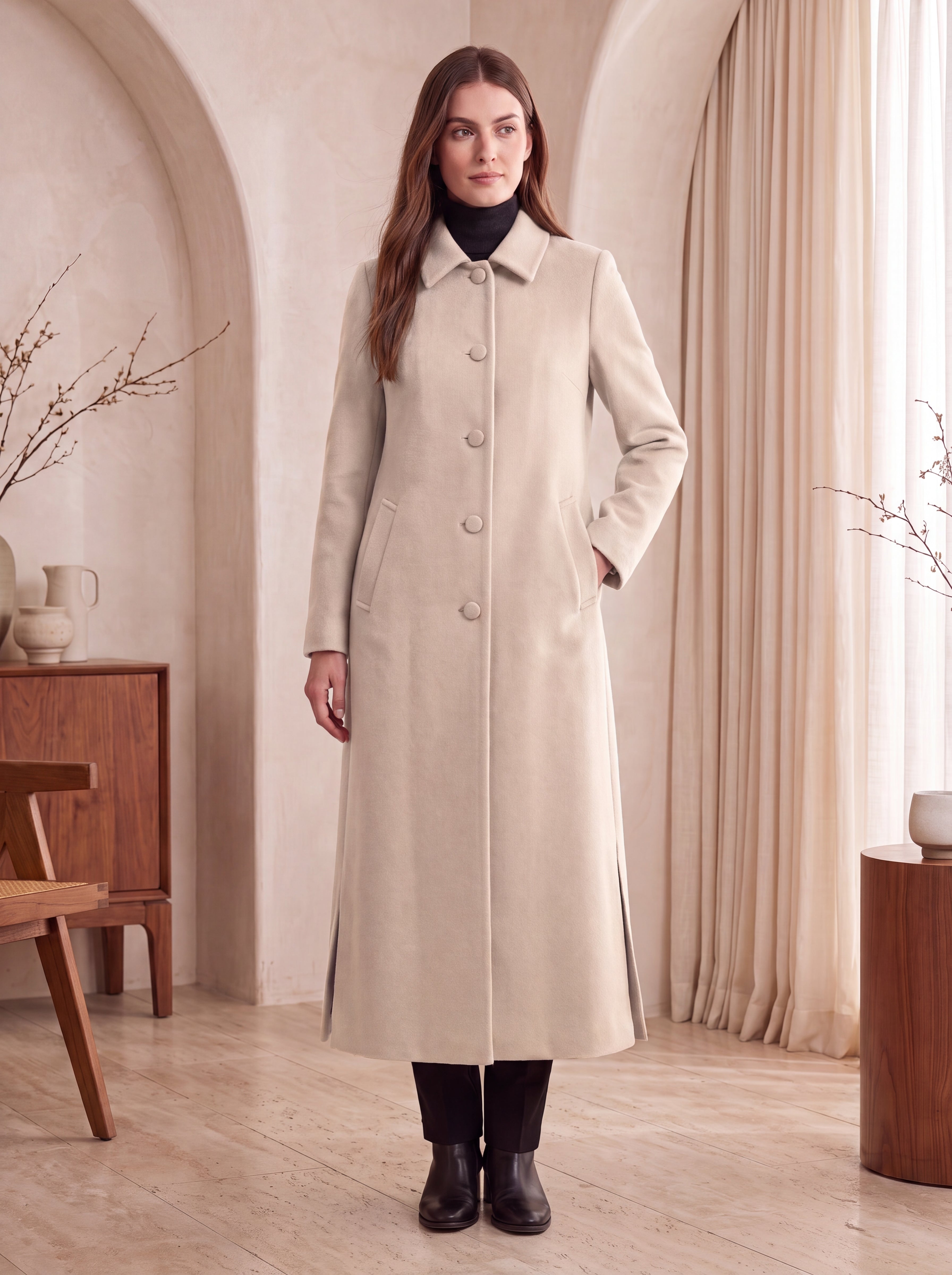 Women's Full Length Overcoat in Pure Cashmere