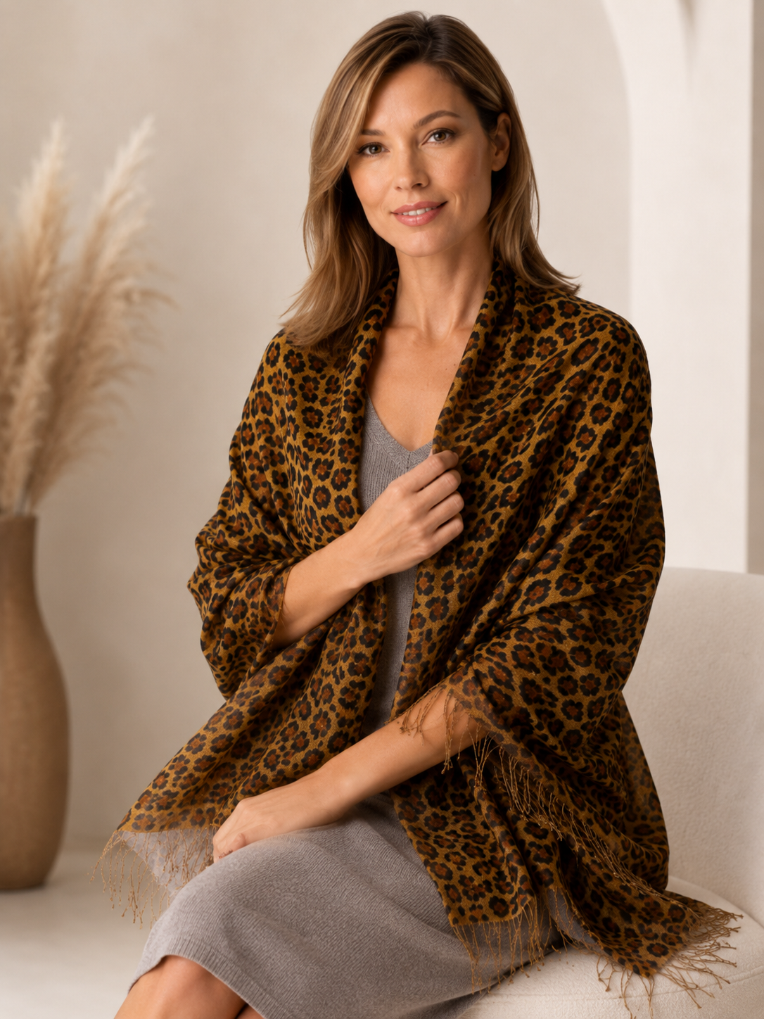 Cashmere Wrap in Animal Prints - Leopard