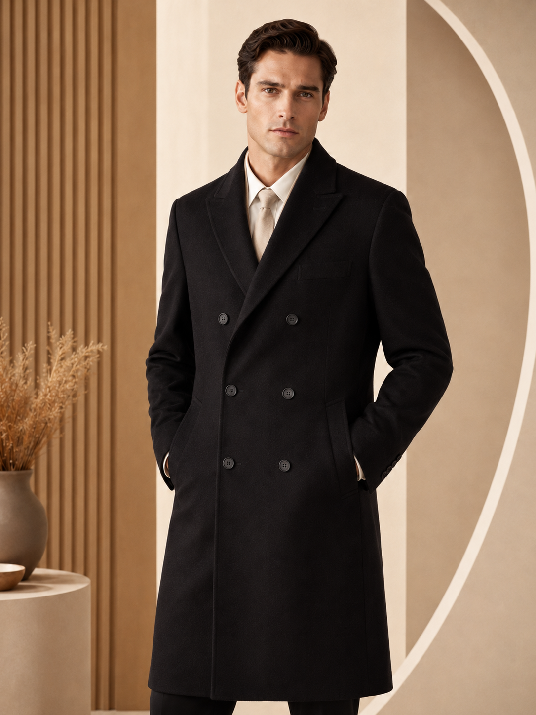 Men's Double Breasted Topcoat in Pure Cashmere