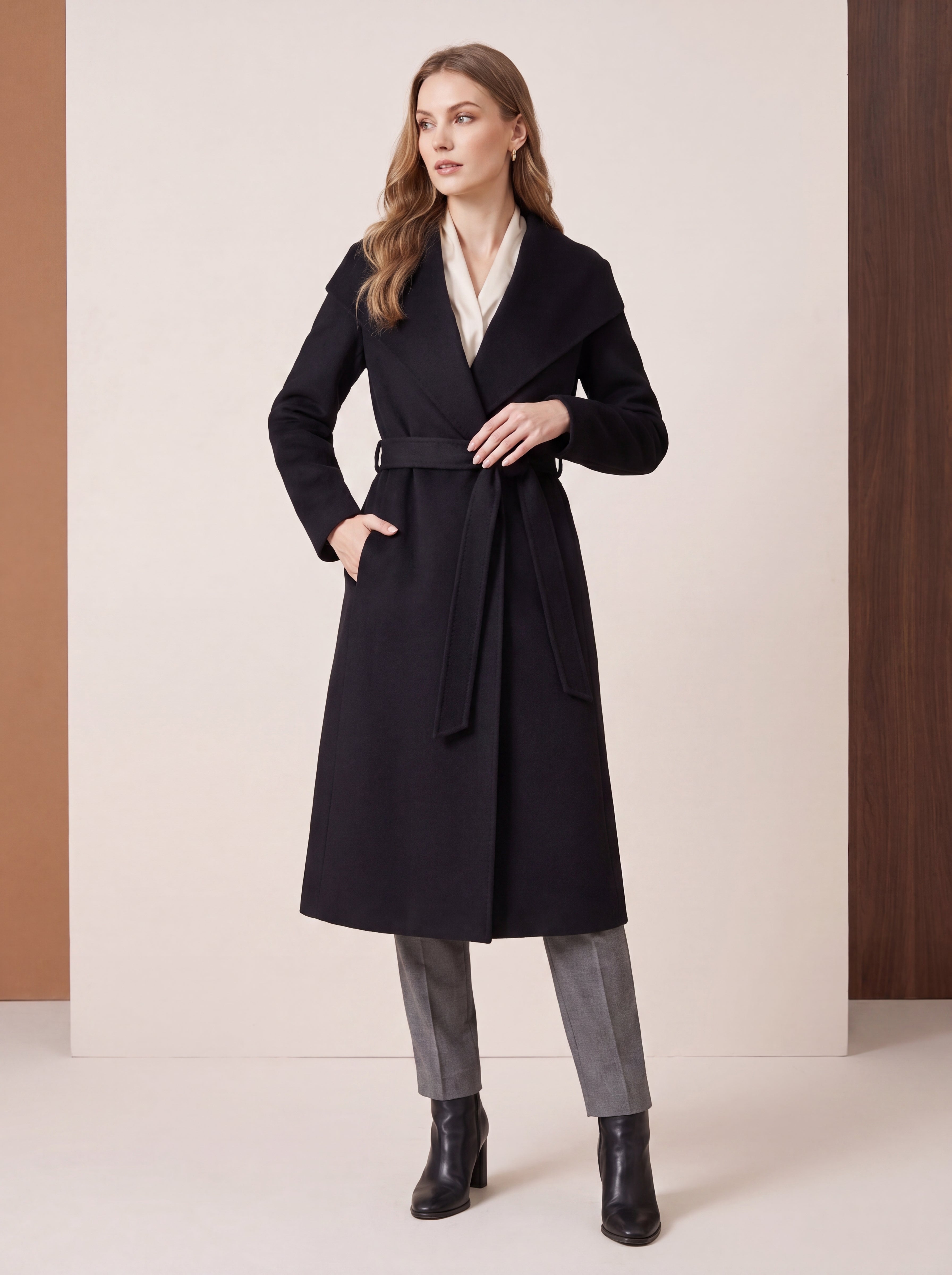 Full Length Belted Coat in Pure Cashmere