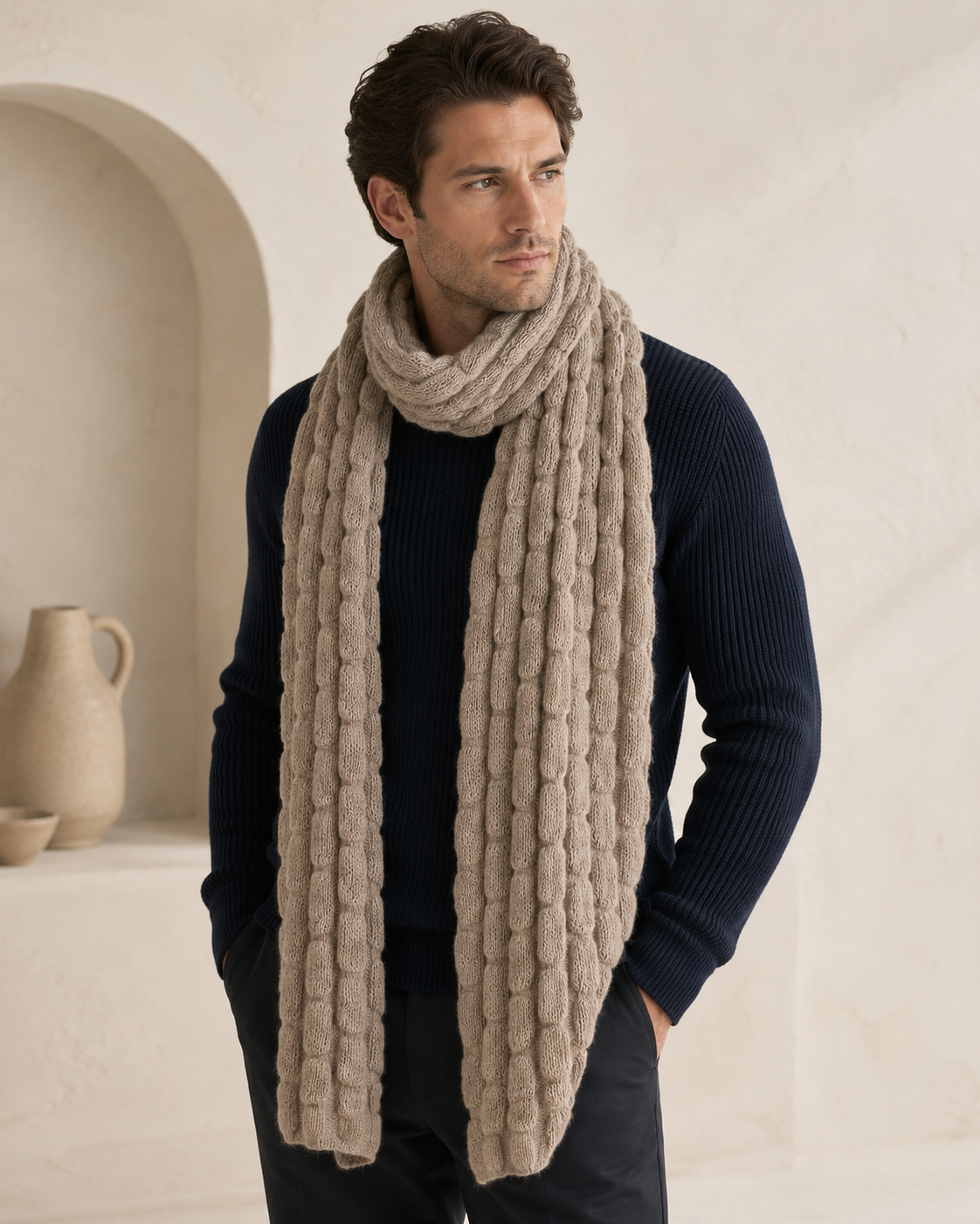 Unisex Pure Cashmere Cable Scarf