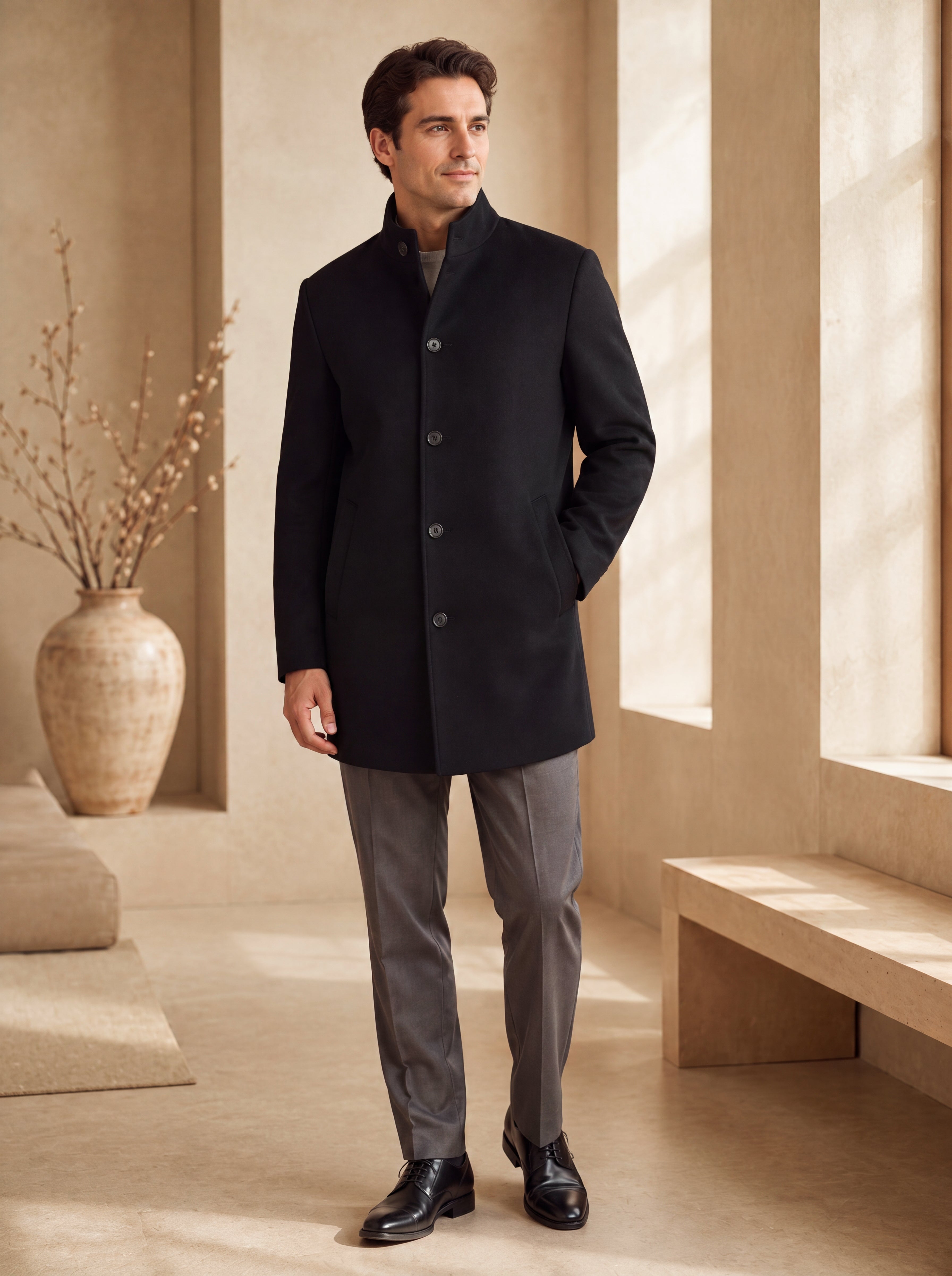 Men's Pure Cashmere Hip Length Car Coat