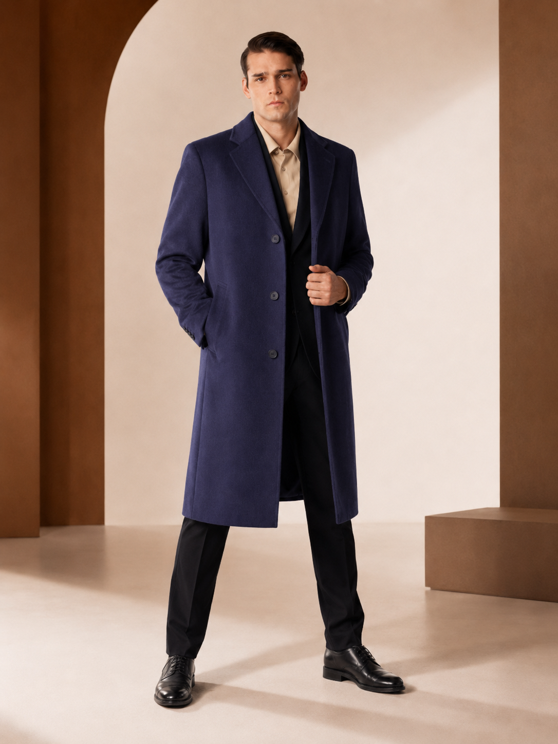 Men's Knee Length Topcoat in Pure Cashmere
