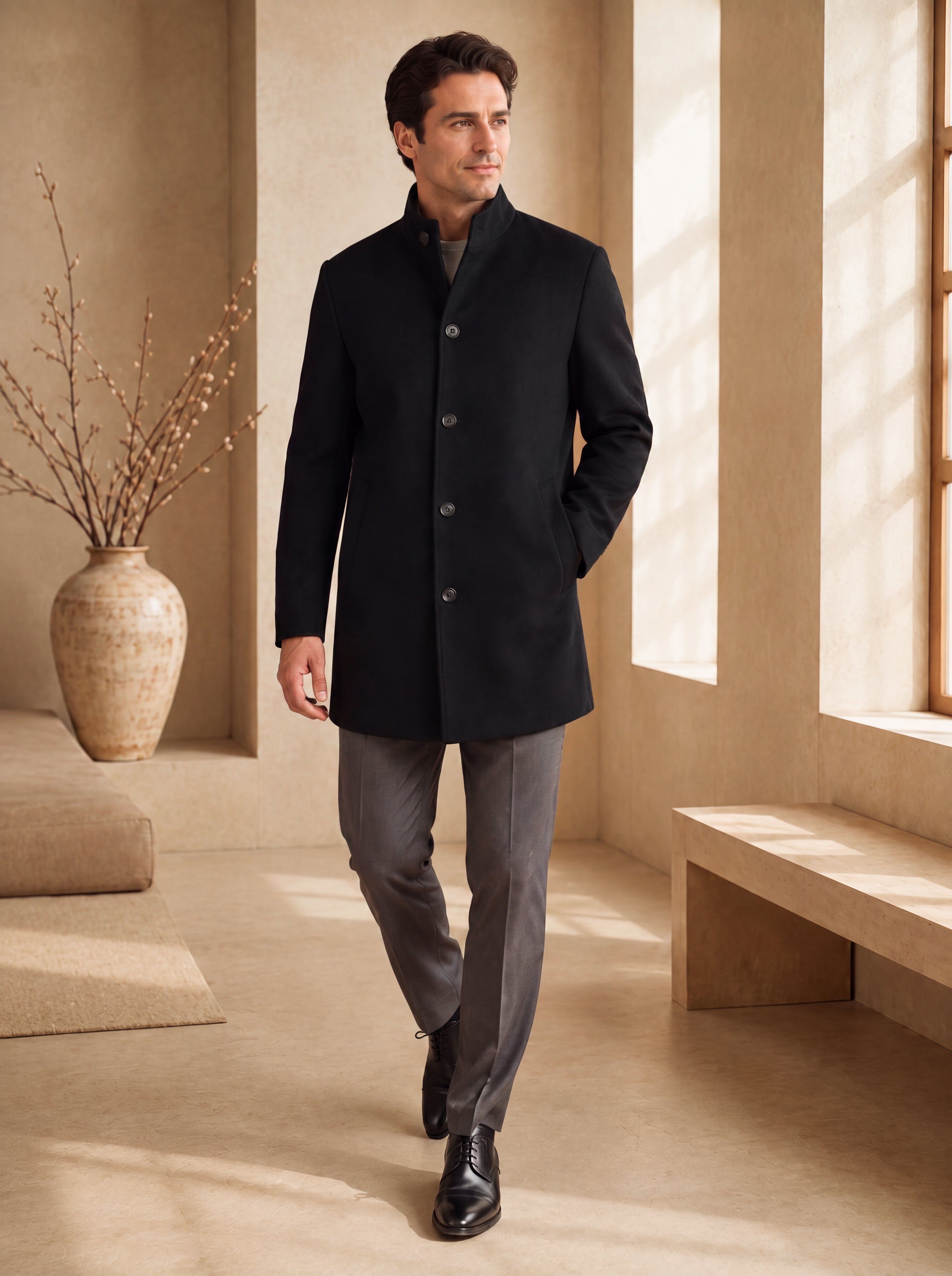 Men's Pure Cashmere Hip Length Car Coat
