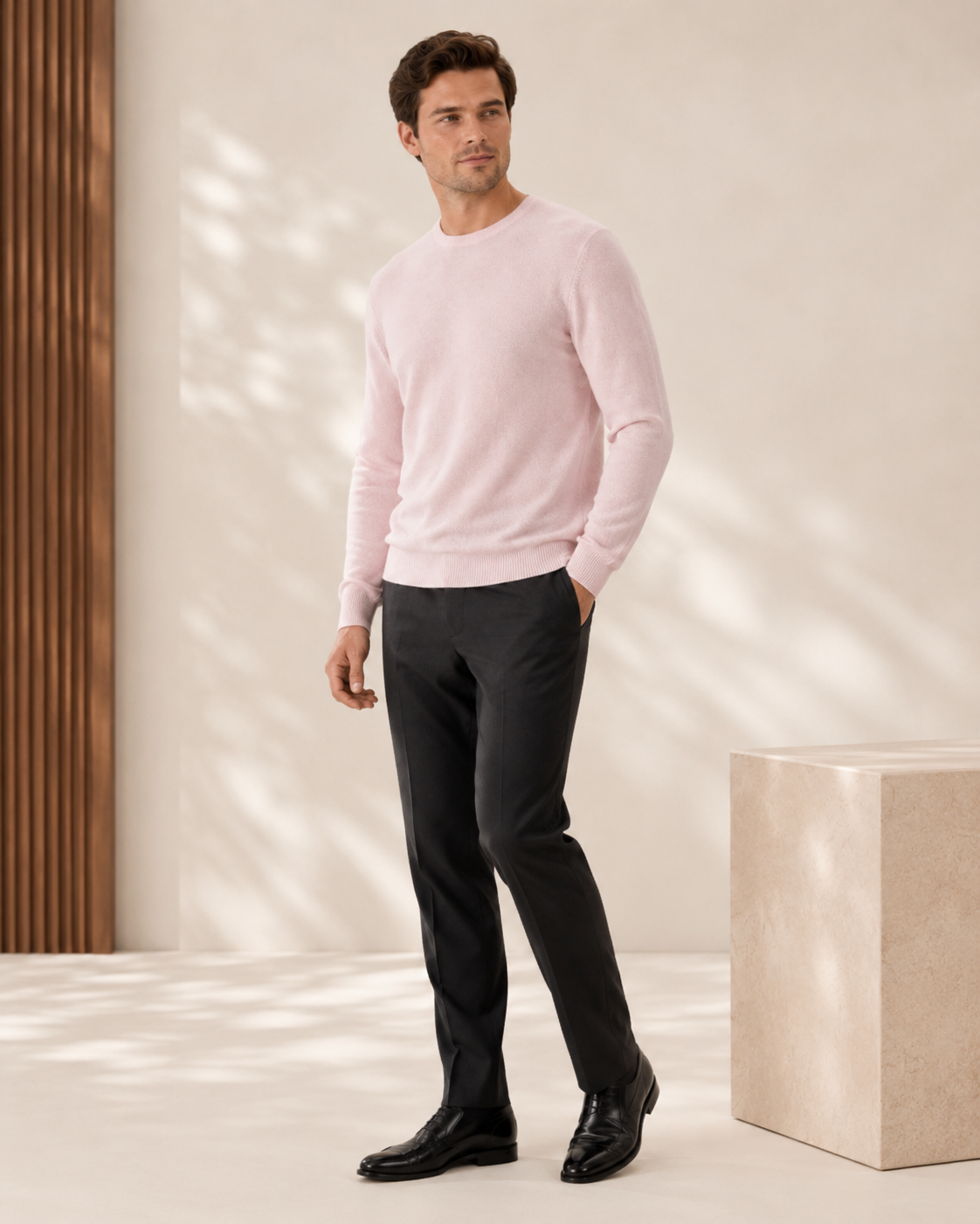 Pure Cashmere Crew Neck Spring Sweater for Men