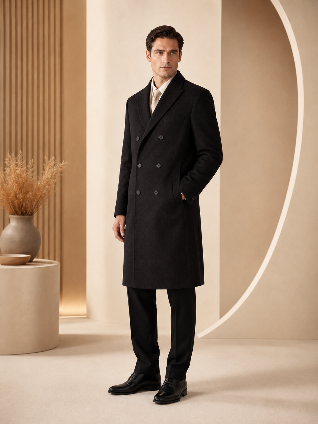 Men's Double Breasted Topcoat in Pure Cashmere