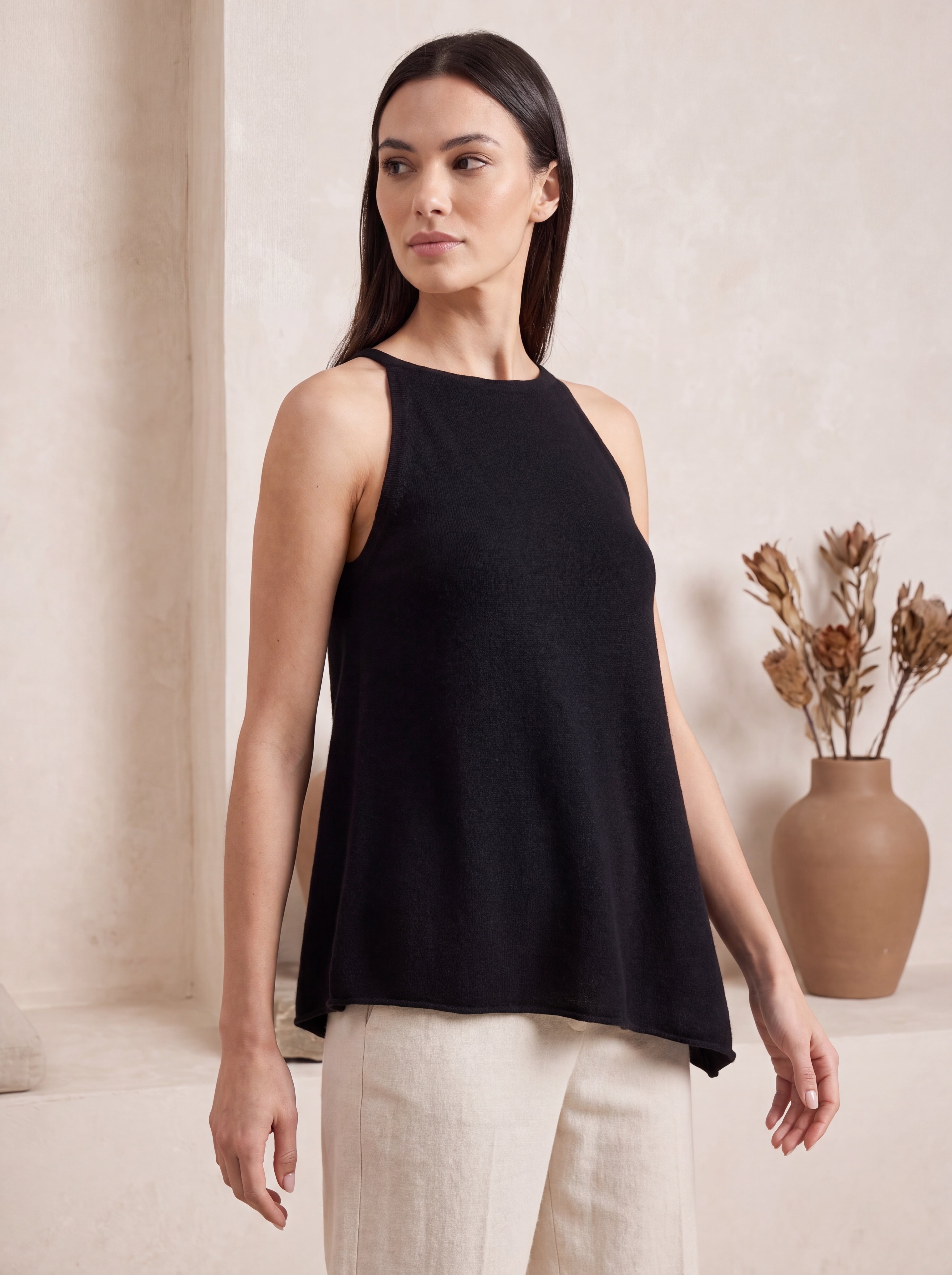 High Low Tank Top in Pure Cashmere