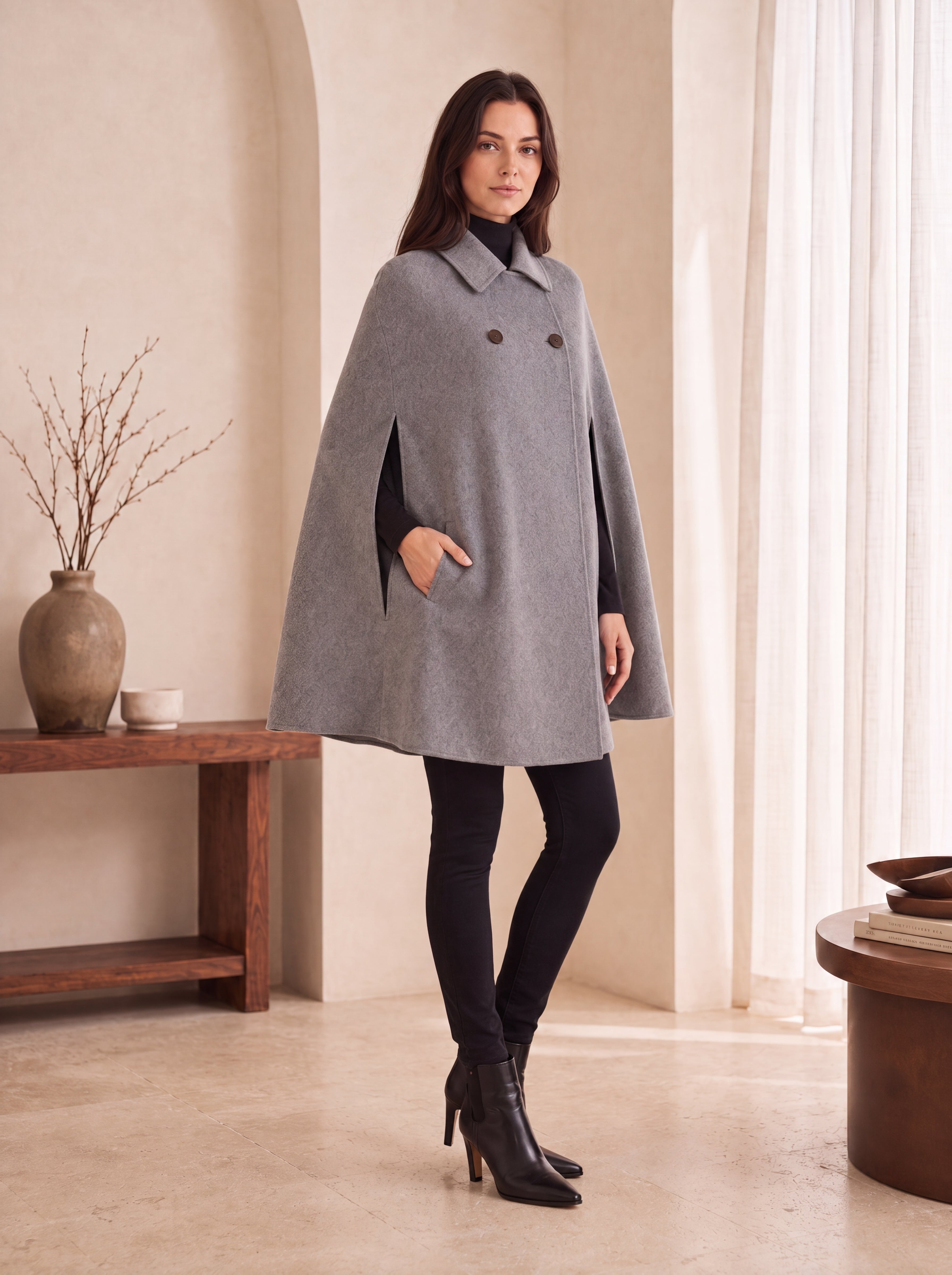 Pure Cashmere Cape Style Coat