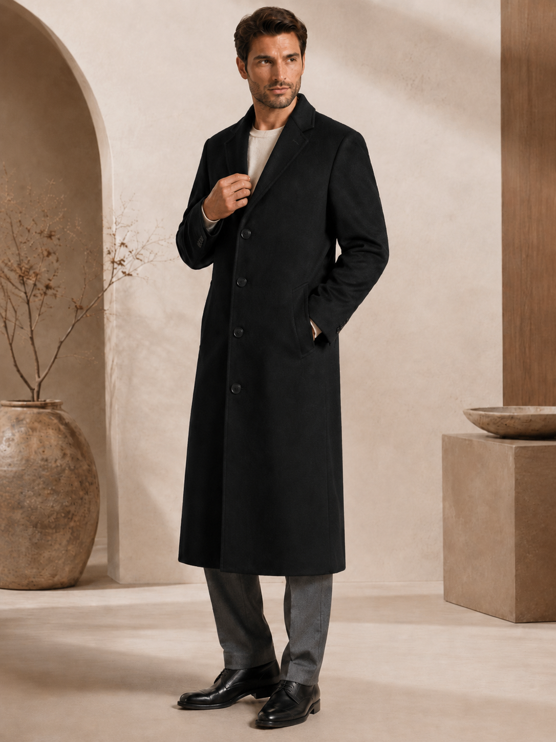 Men's Full Length Topcoat in Pure Cashmere