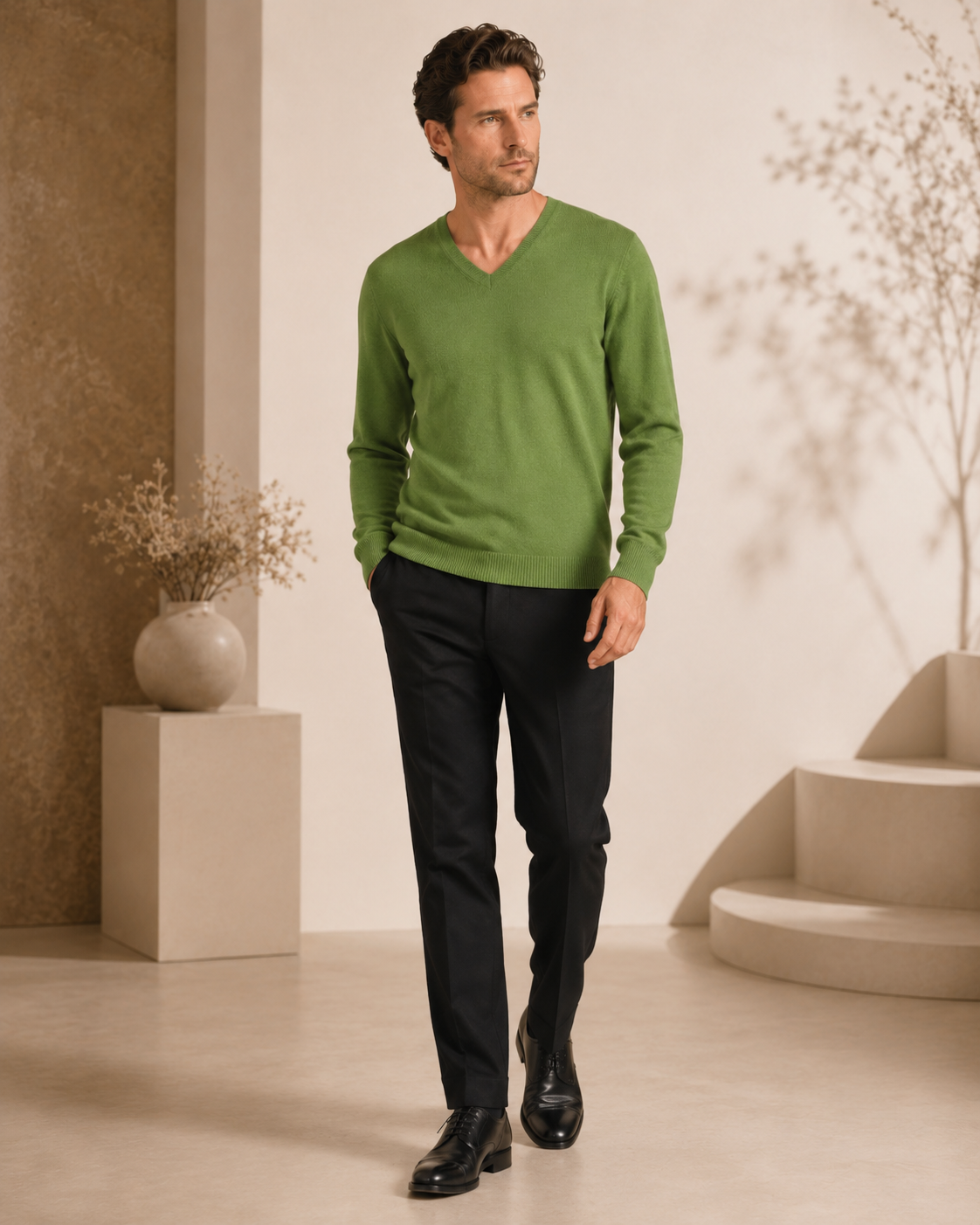 Pure Cashmere V-Neck Spring Sweater for Men