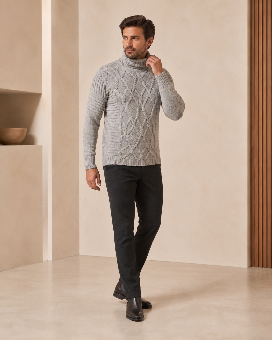 Men's Cable Turtleneck Sweater in Pure Baby Alpaca