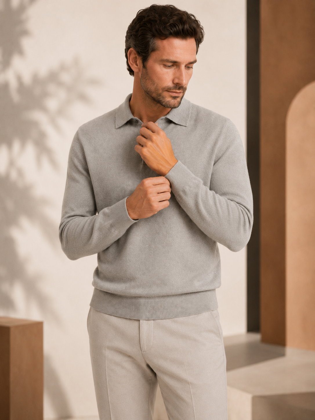 Men's Pure Cashmere Polo Sweater