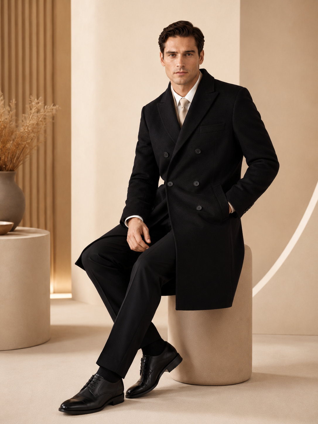 Men's Double Breasted Topcoat in Pure Cashmere