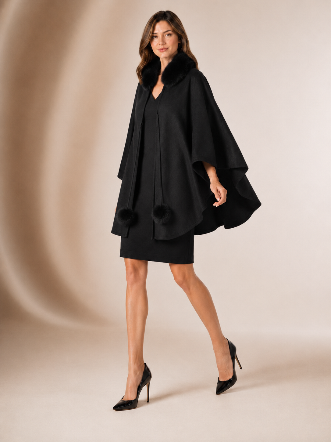 Women's Cashmere Cape with Fox Fur