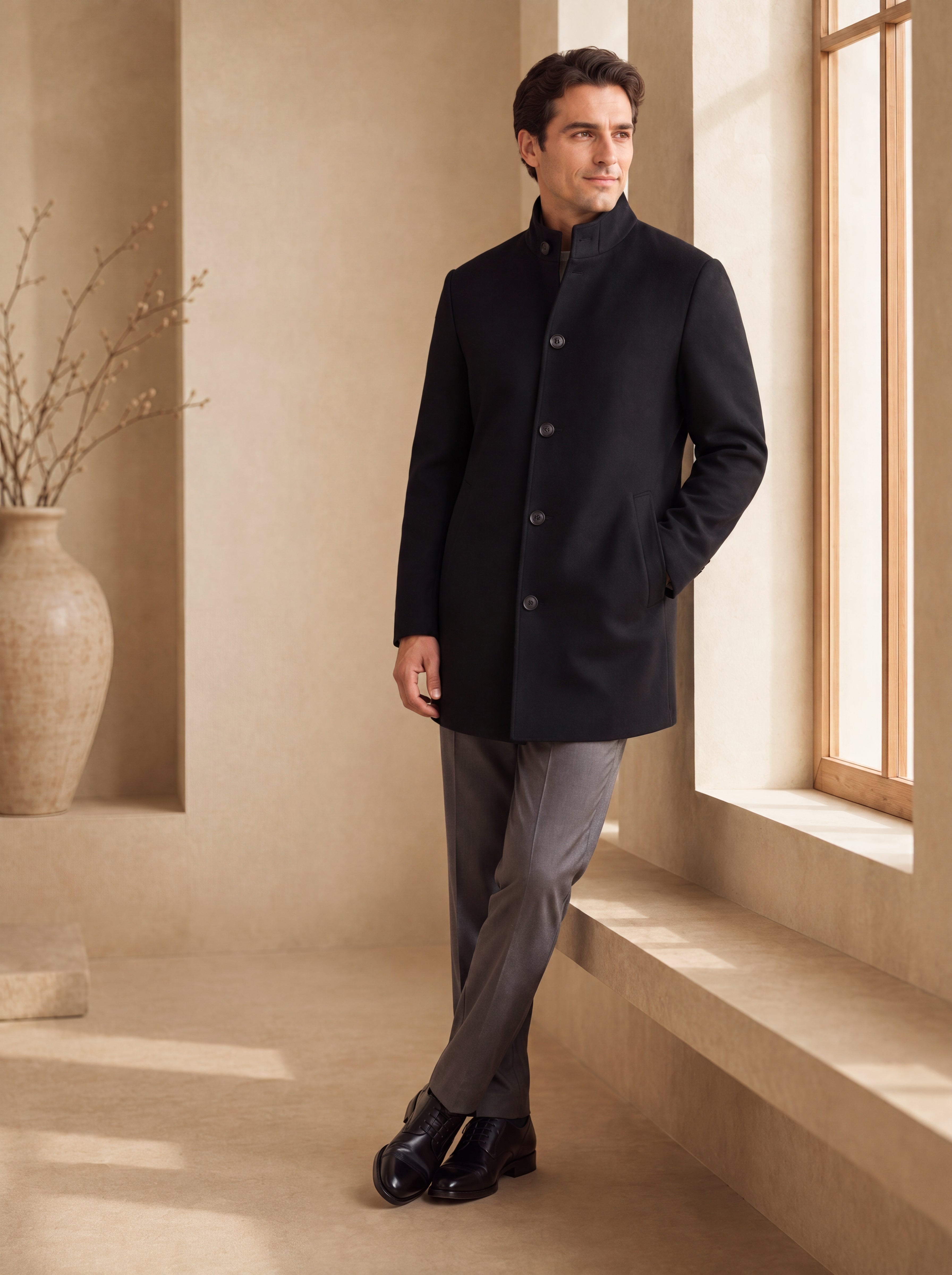 Men's Pure Cashmere Hip Length Car Coat
