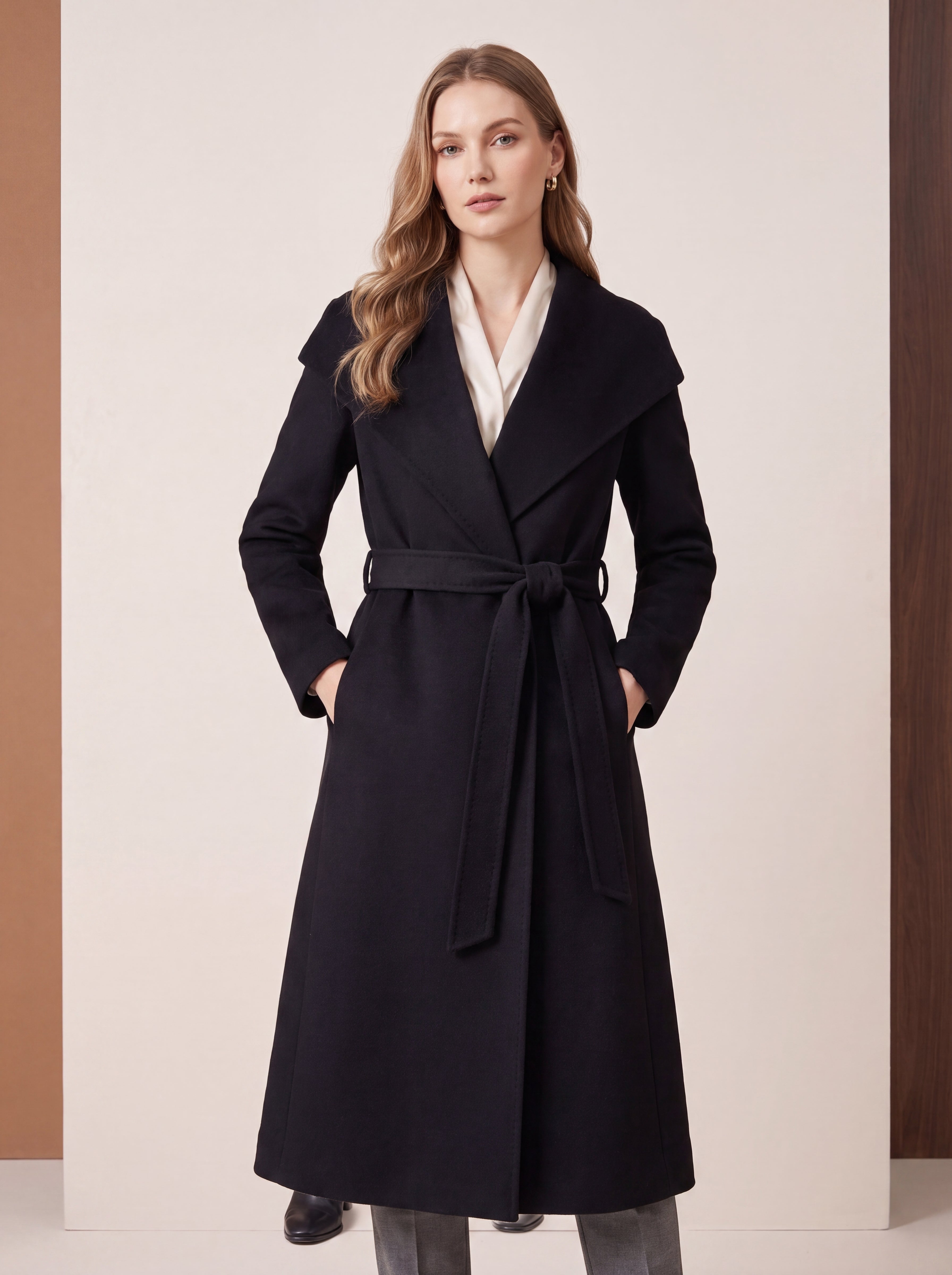 Full Length Belted Coat in Pure Cashmere