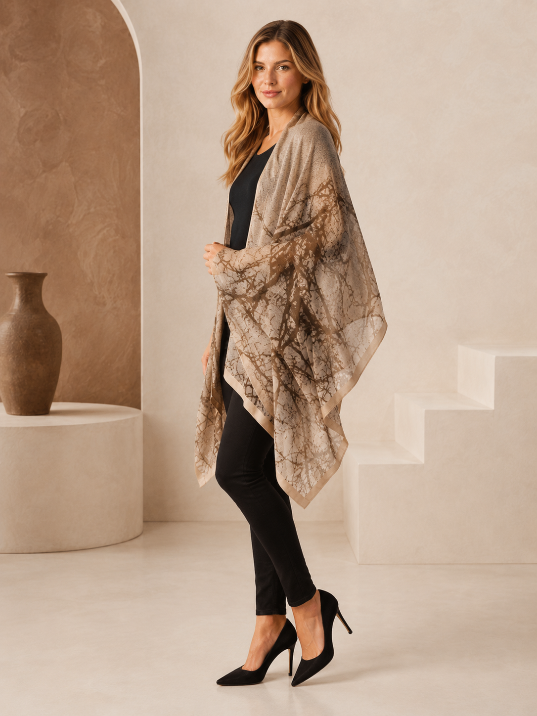 Pure Cashmere Knitted Shawl in Tree Print