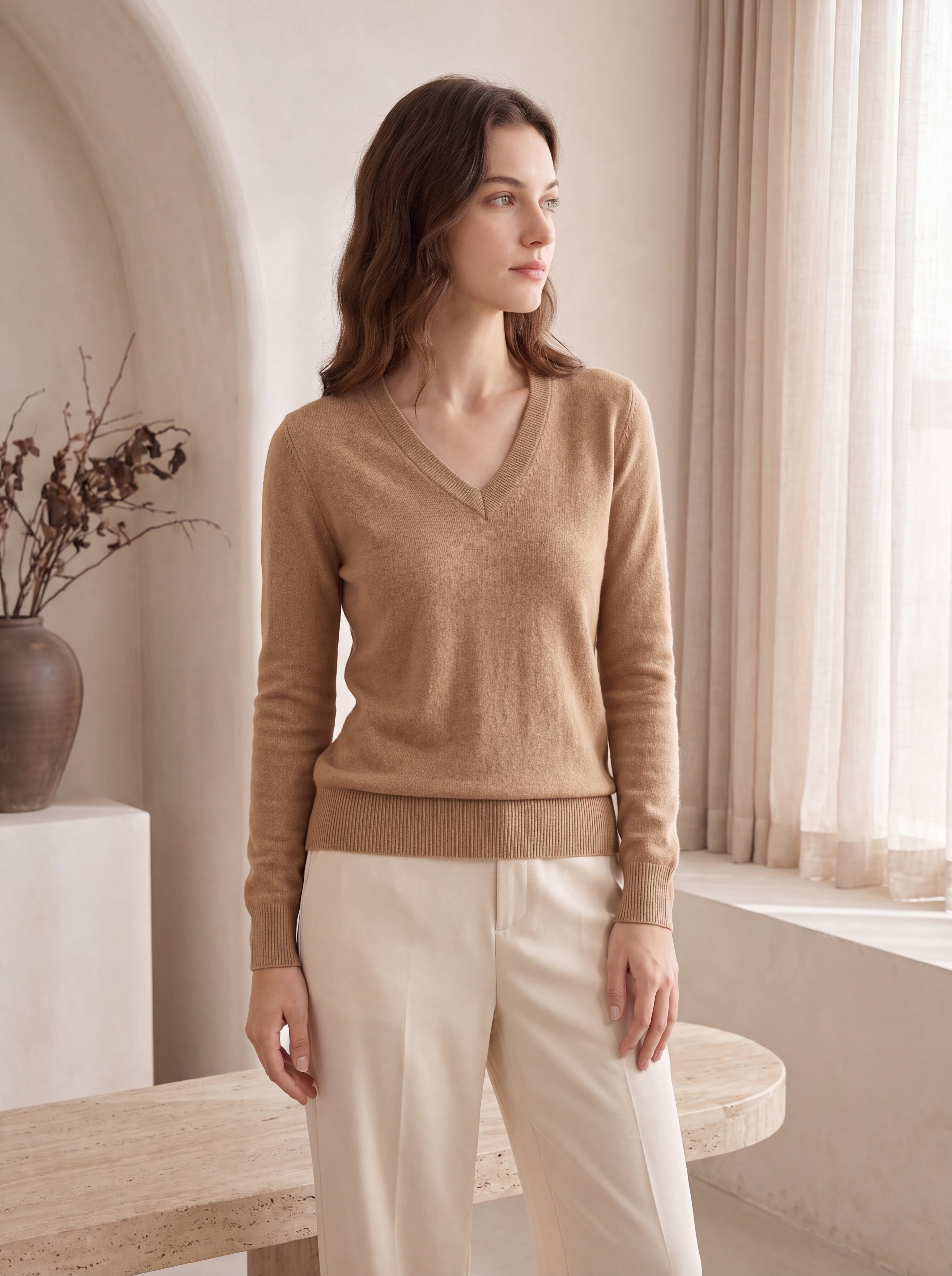 Pure Cashmere V-Neck Spring Sweater for Women