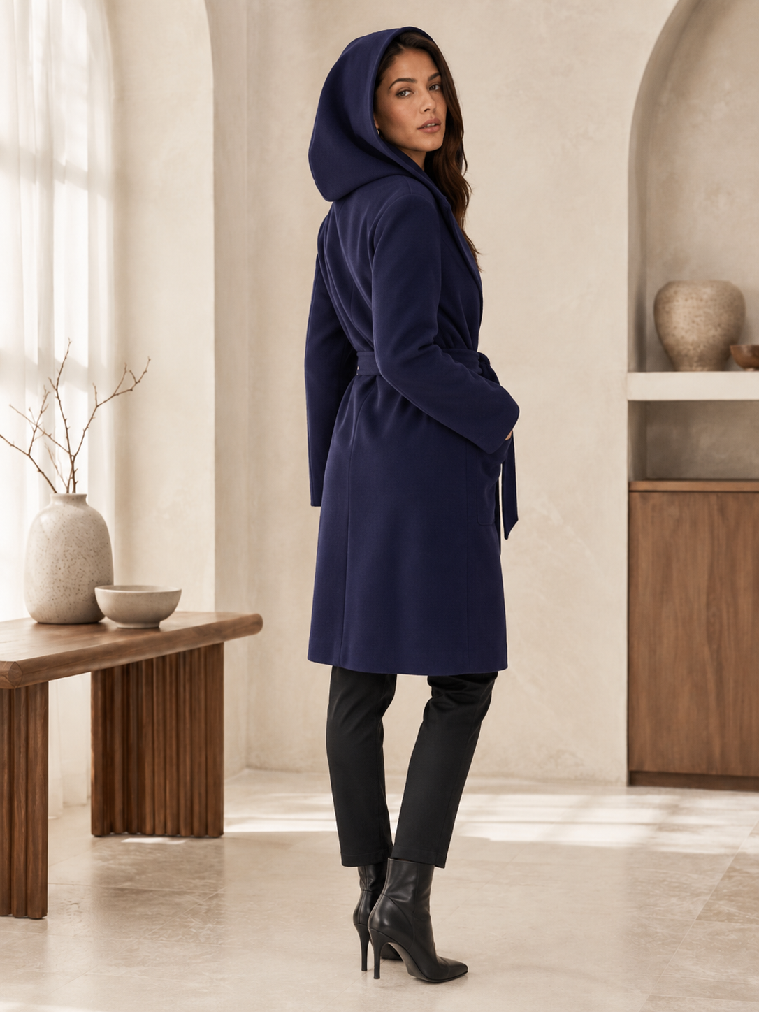 Pure Cashmere Hooded Coat for Women