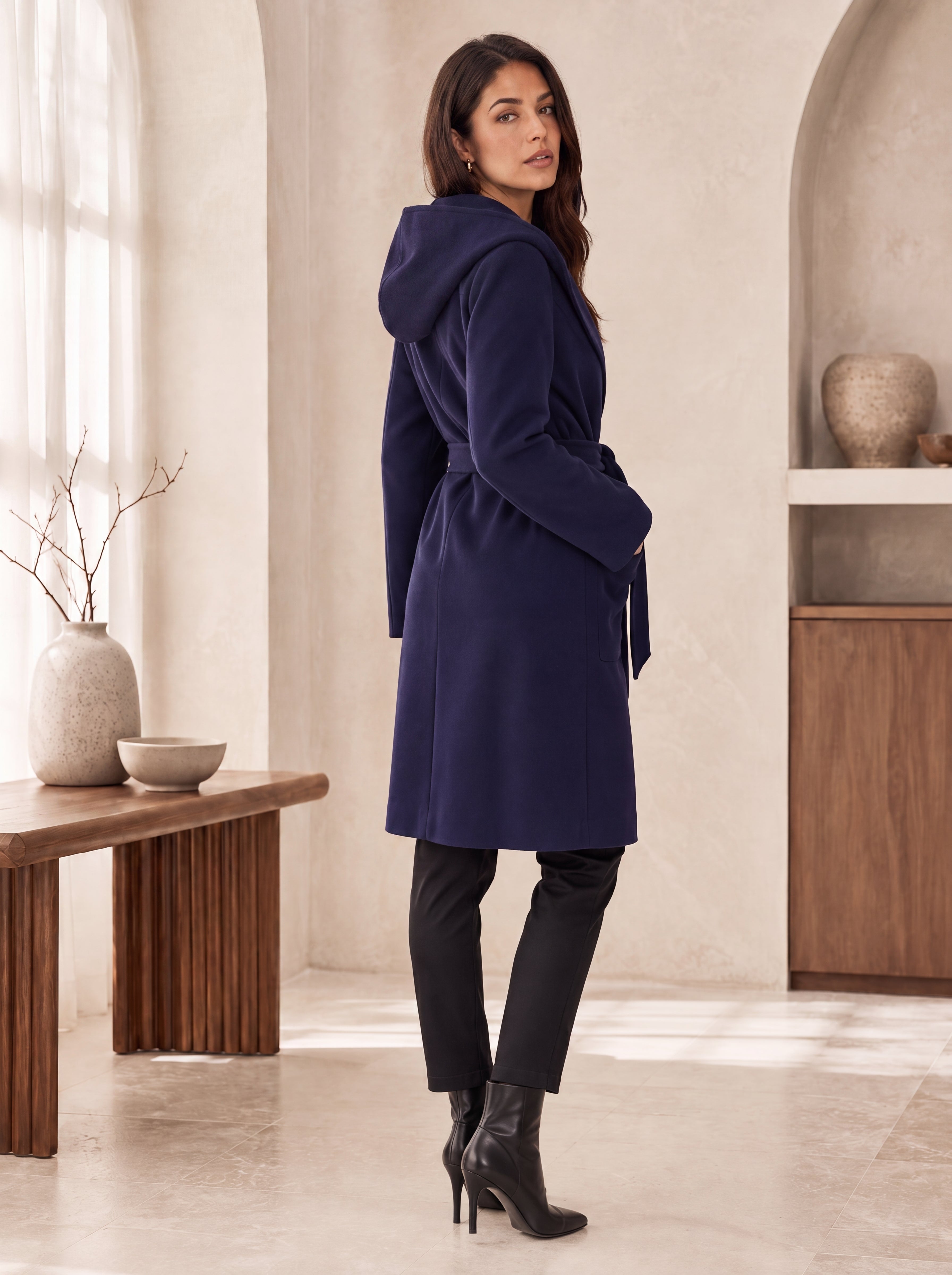 Pure Cashmere Hooded Coat for Women