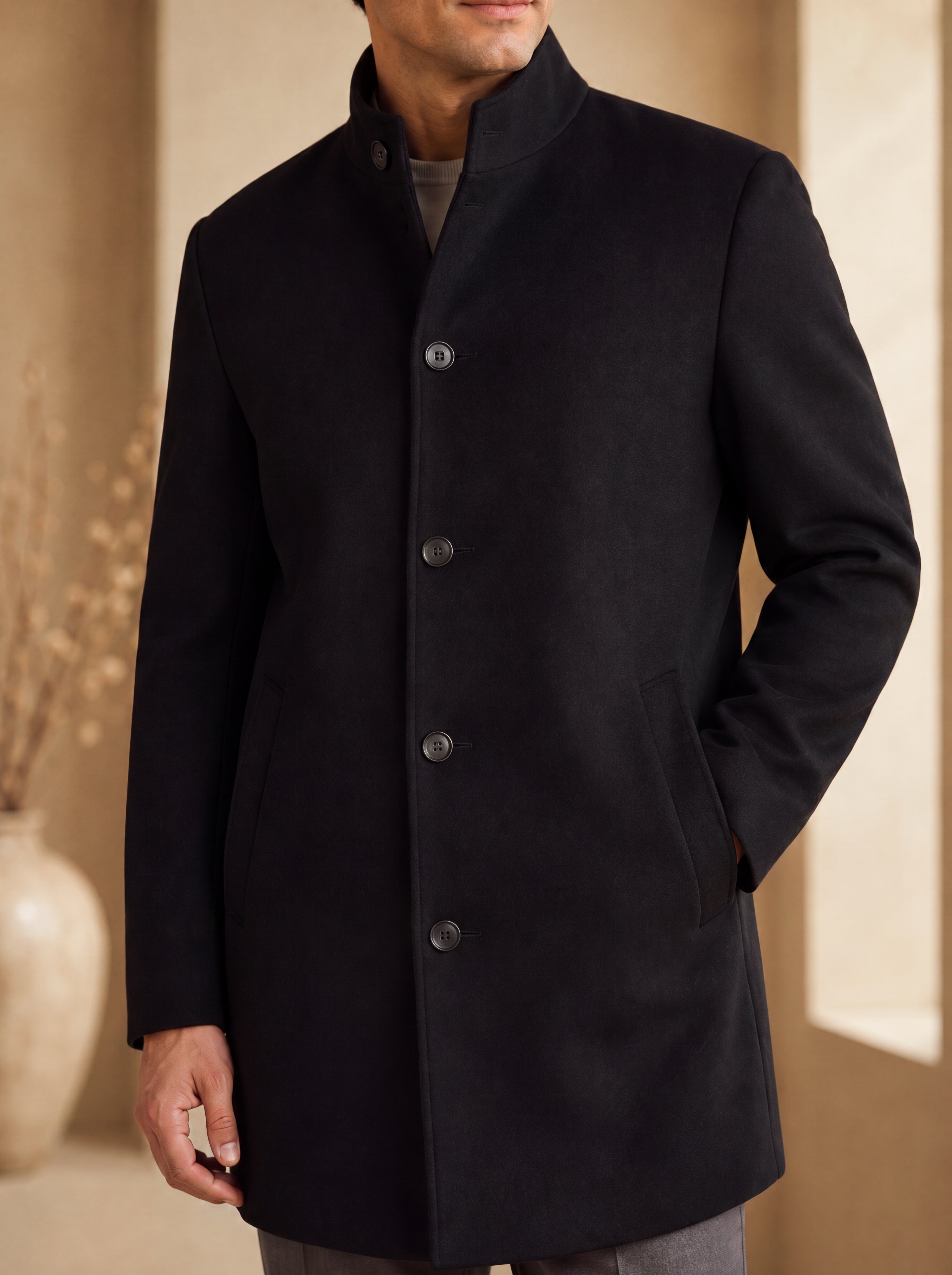Men's Pure Cashmere Hip Length Car Coat