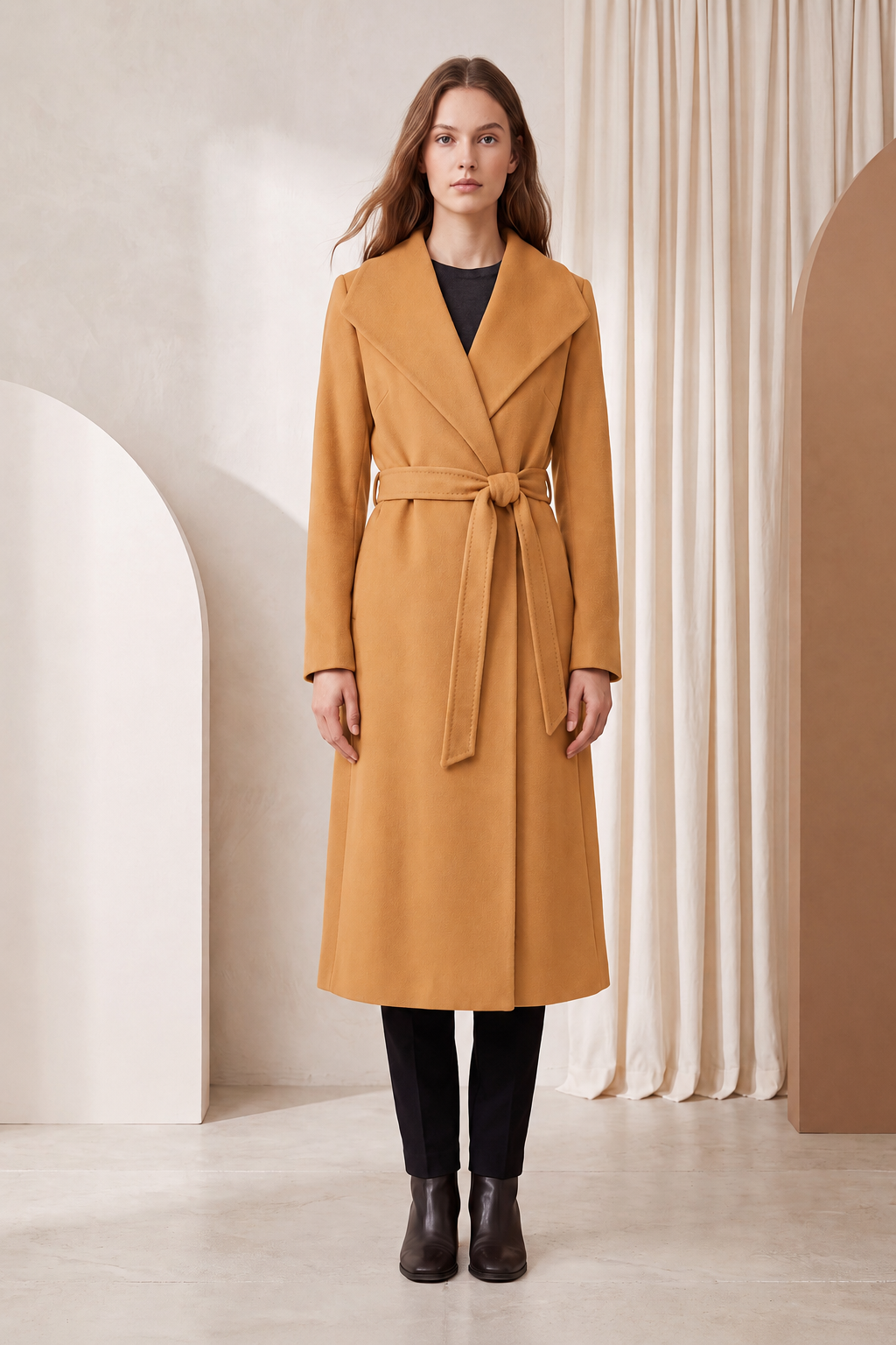 Full Length Belted Coat in Pure Cashmere