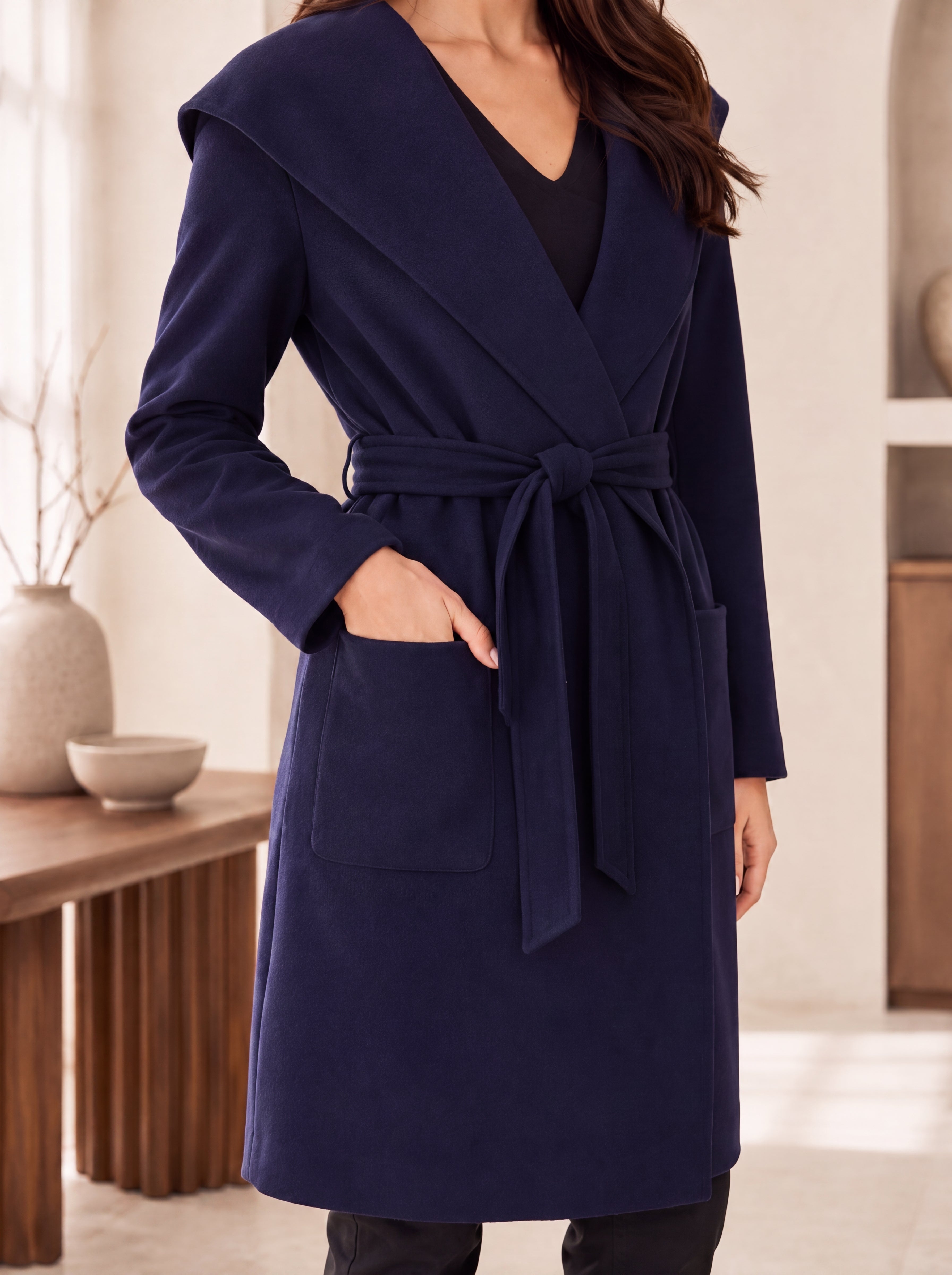 Pure Cashmere Hooded Coat for Women