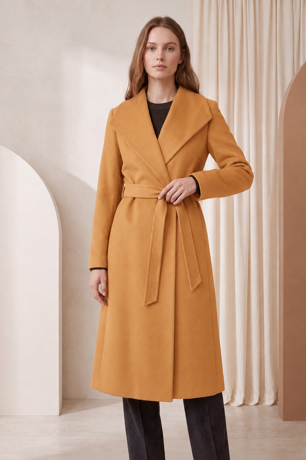 Full Length Belted Coat in Pure Cashmere
