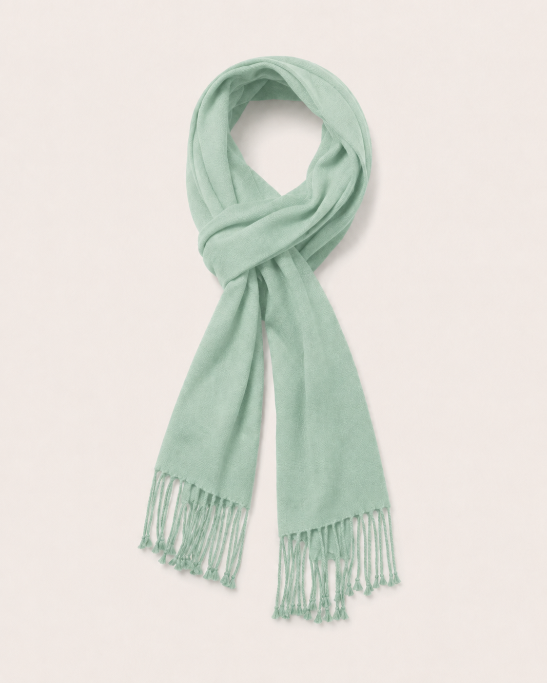 Pure Cashmere Scarf with Tassels - Sage Green