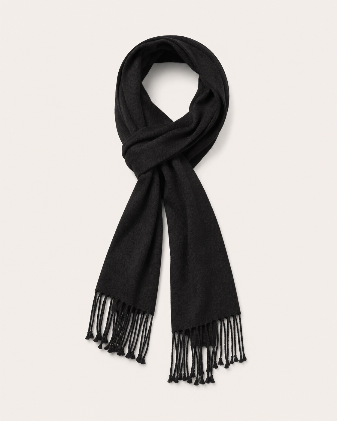 Pure Cashmere Scarf with Tassels - Black