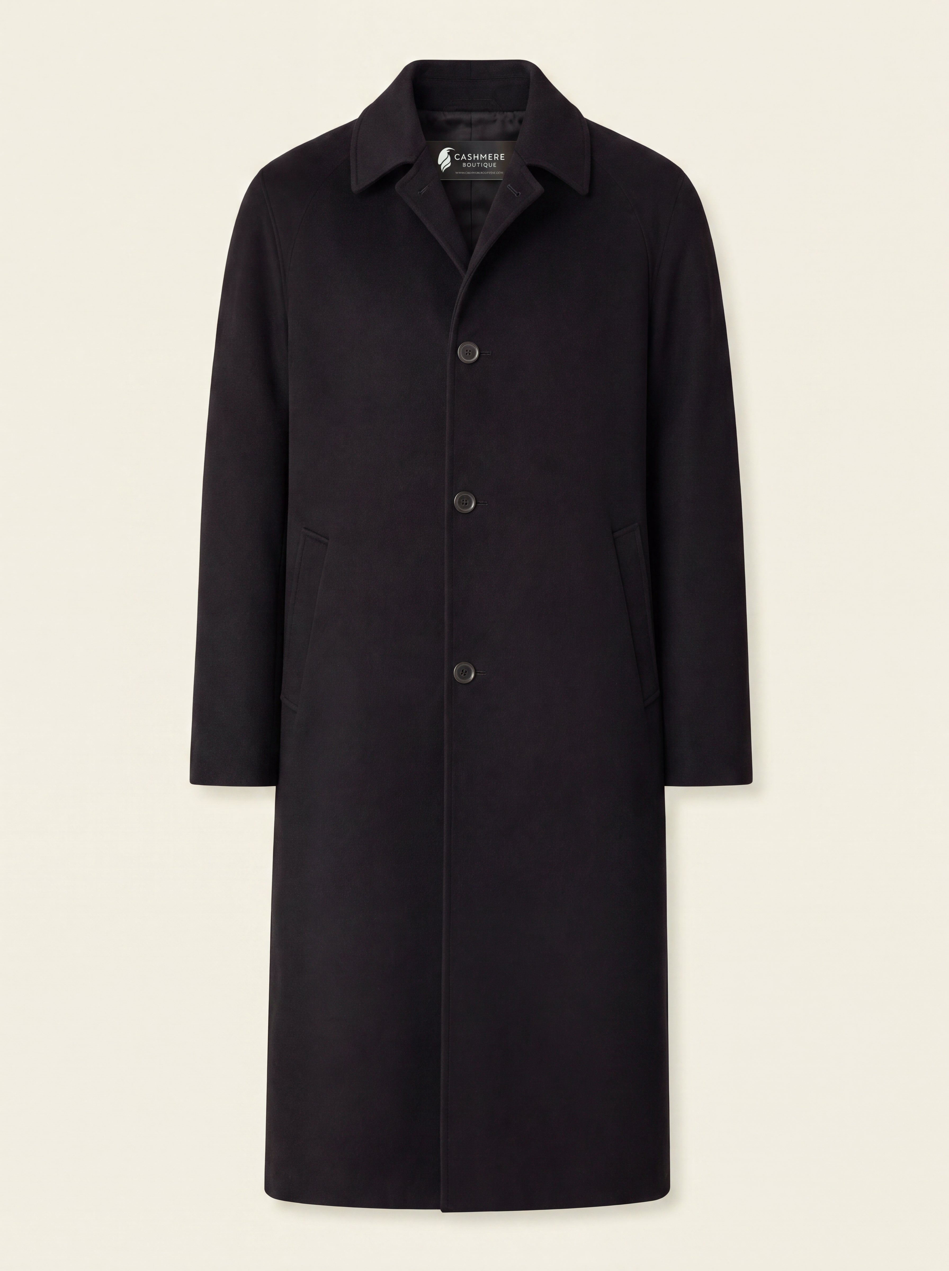 Pure Cashmere Full Length Overcoat with Raglan Sleeves for Men Black