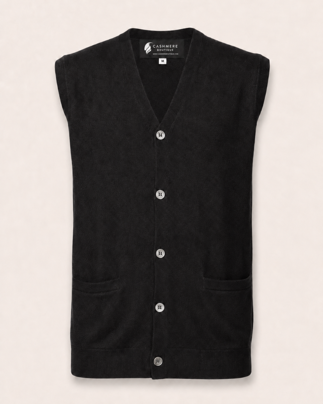 Men's Cashmere Sleeveless Cardigan Vest - black