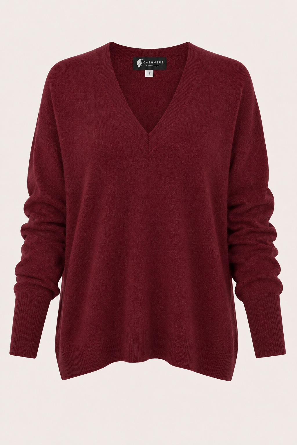 Women's Pure Cashmere V-Neck Boyfriend Sweater - burgundy