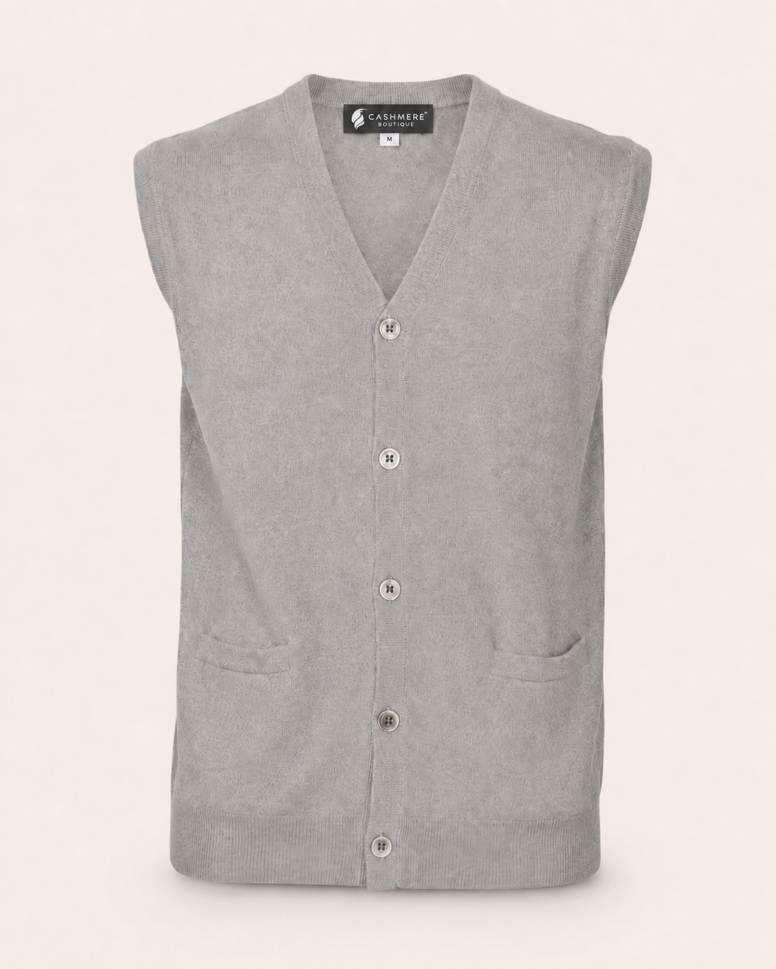 Men's Cashmere Sleeveless Cardigan Vest - faded pewter