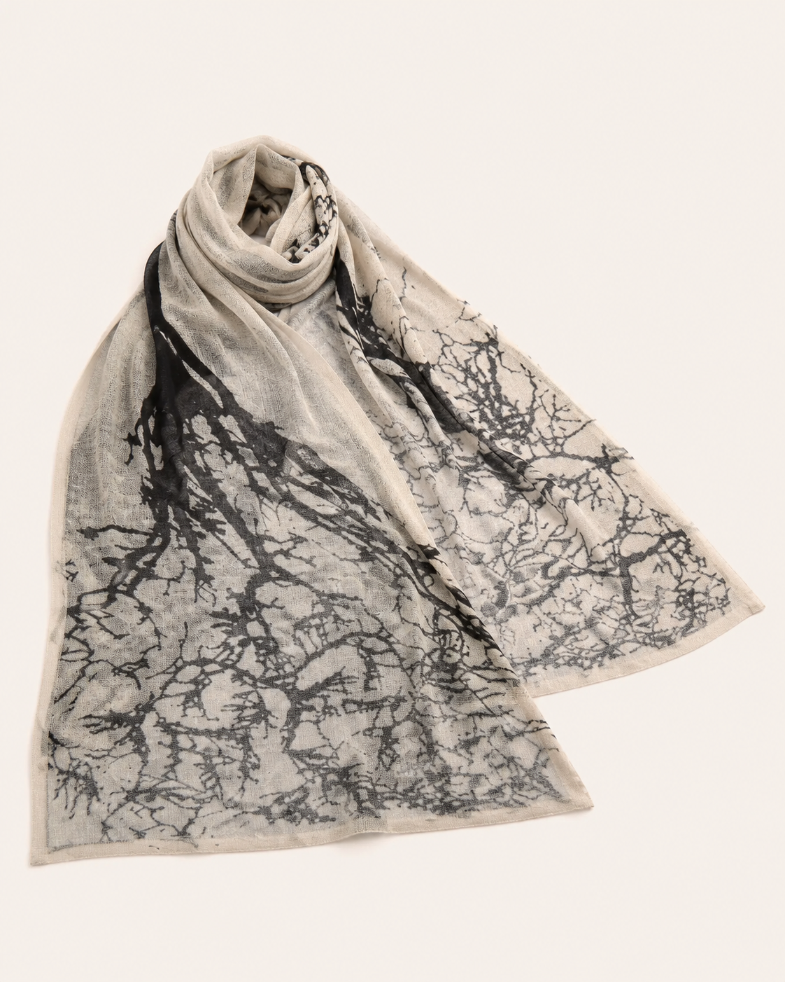 Pure Cashmere Knitted Shawl in Tree Print - Faded Pewter
