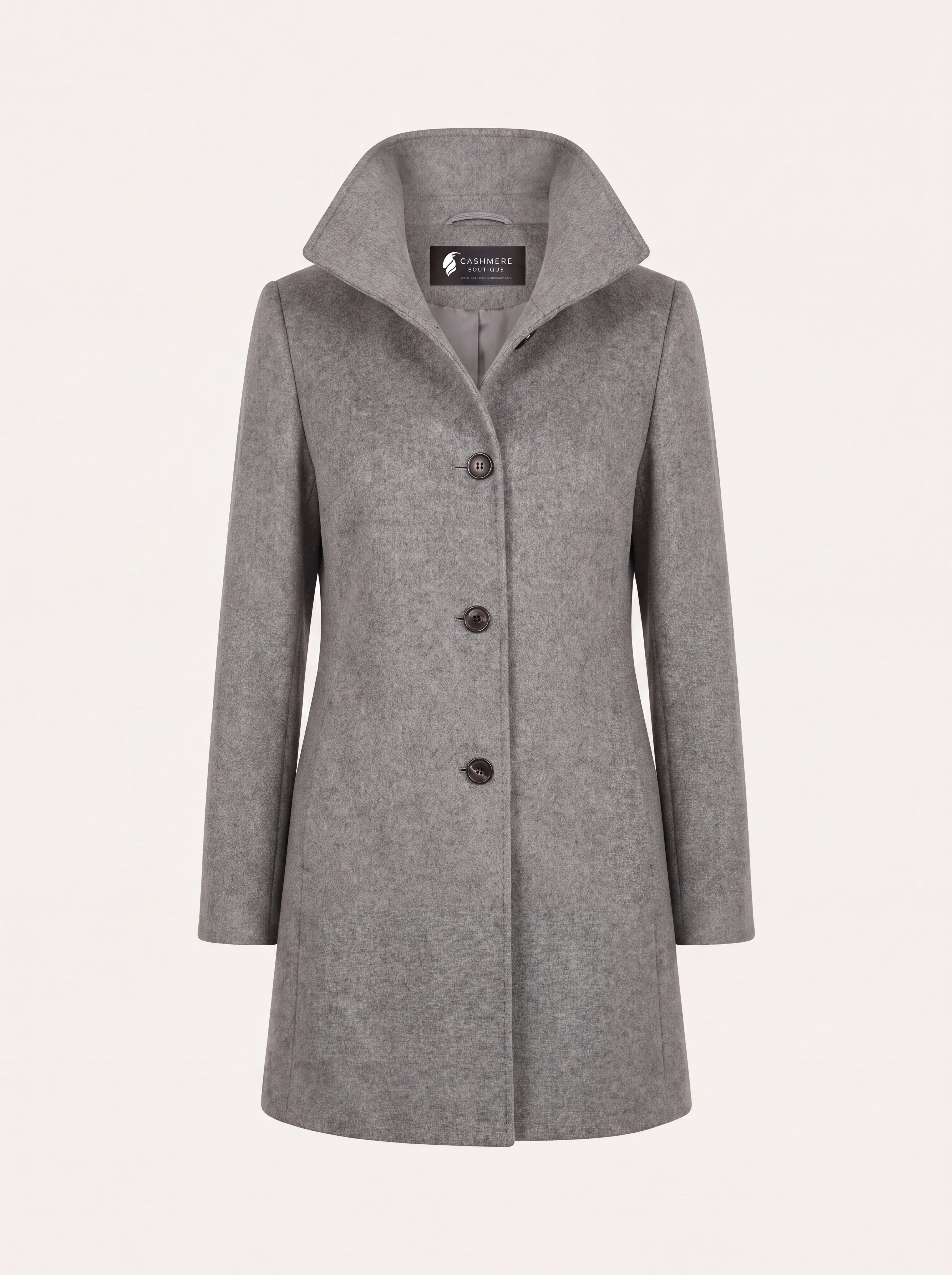 Short Funnel Coat in Pure Cashmere - Faded Pewter
